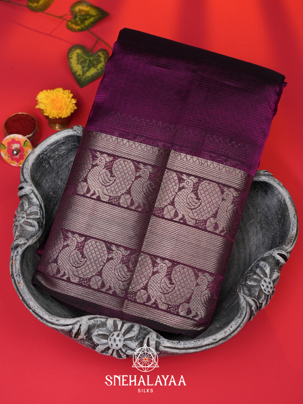 Aubergine Mangalagiri Silk Cotton Saree