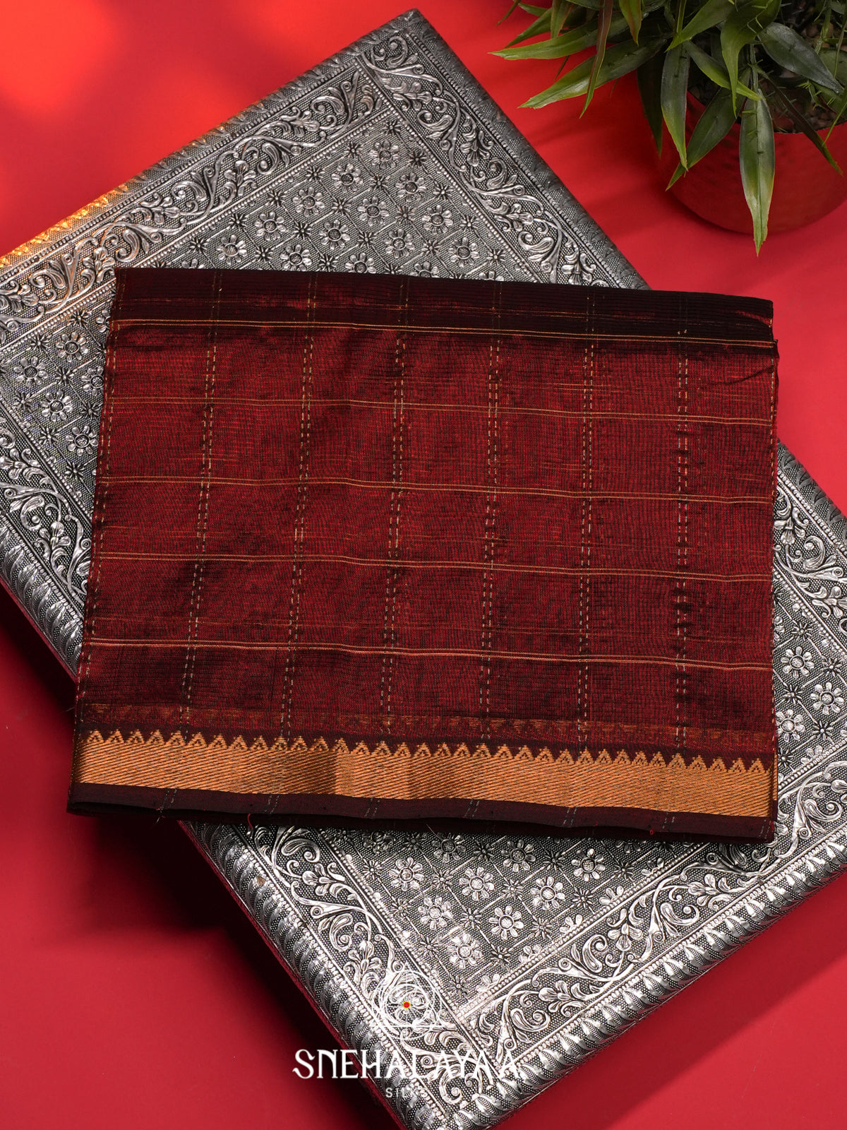 Maroon Mangalagiri Silk Cotton Saree