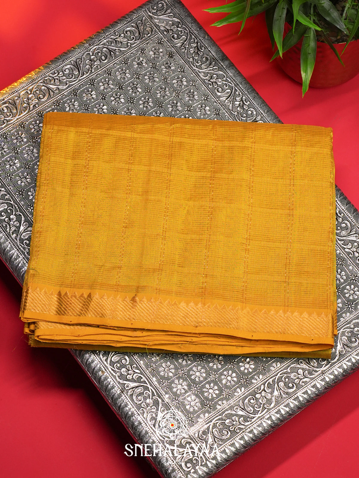 Mustard Yellow Mangalagiri Silk Cotton Saree