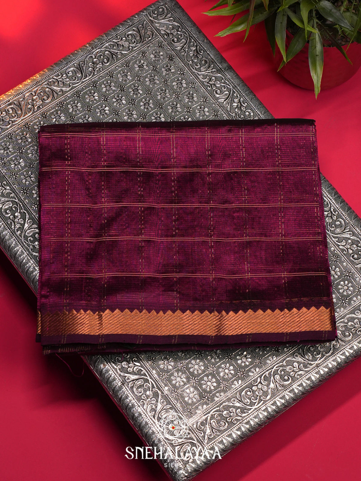 Wine Mangalagiri Silk Cotton Saree