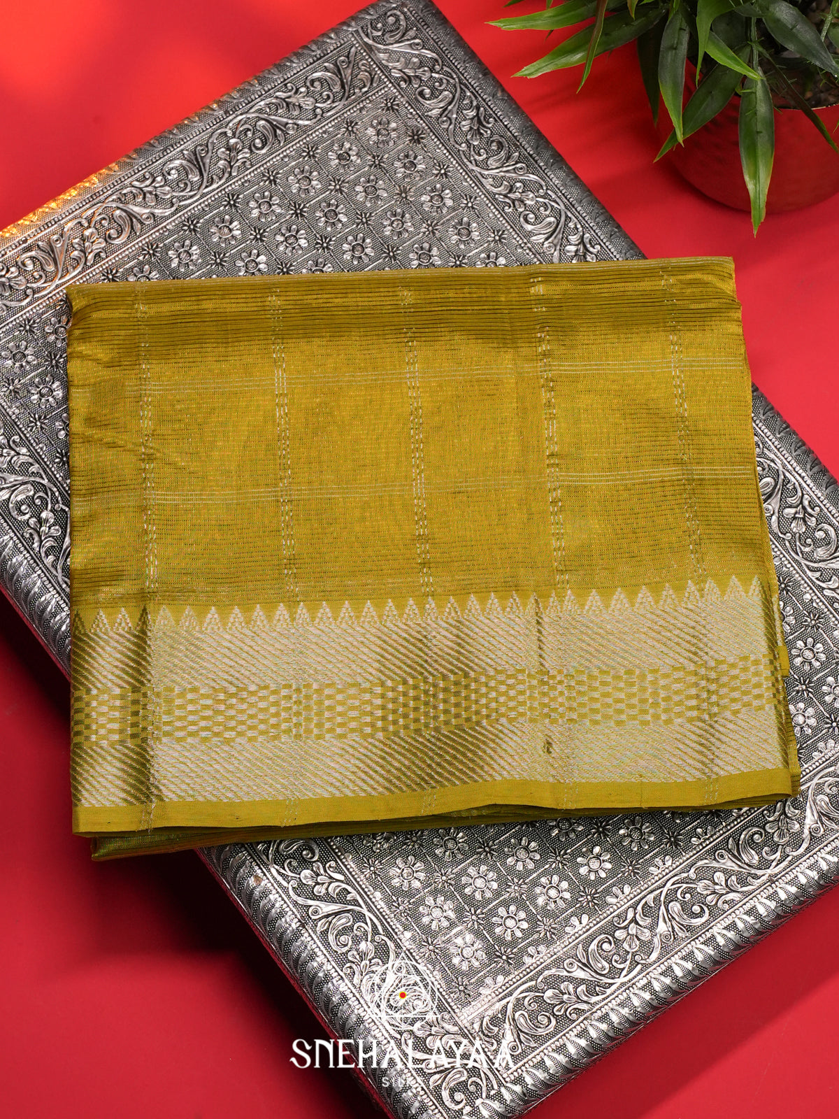 Lime Yellow Mangalagiri Silk Cotton Saree