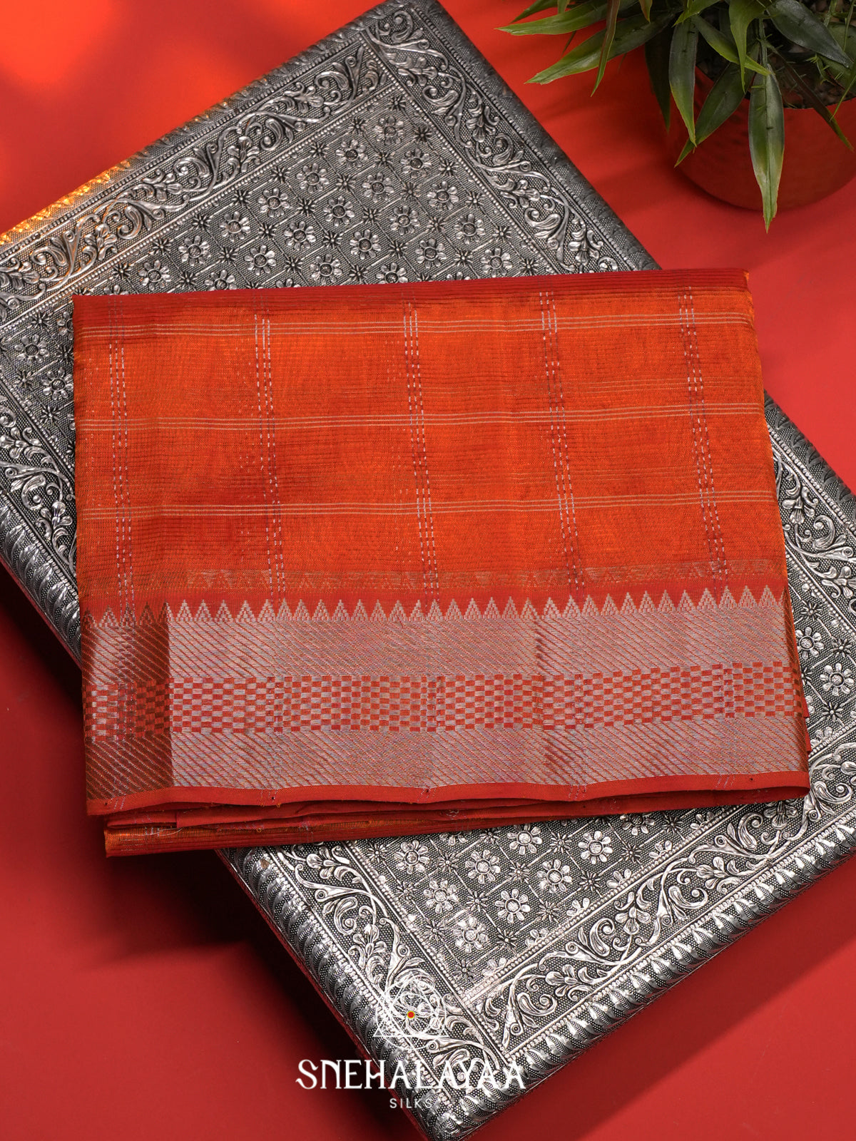 Orange Mangalagiri Silk Cotton Saree