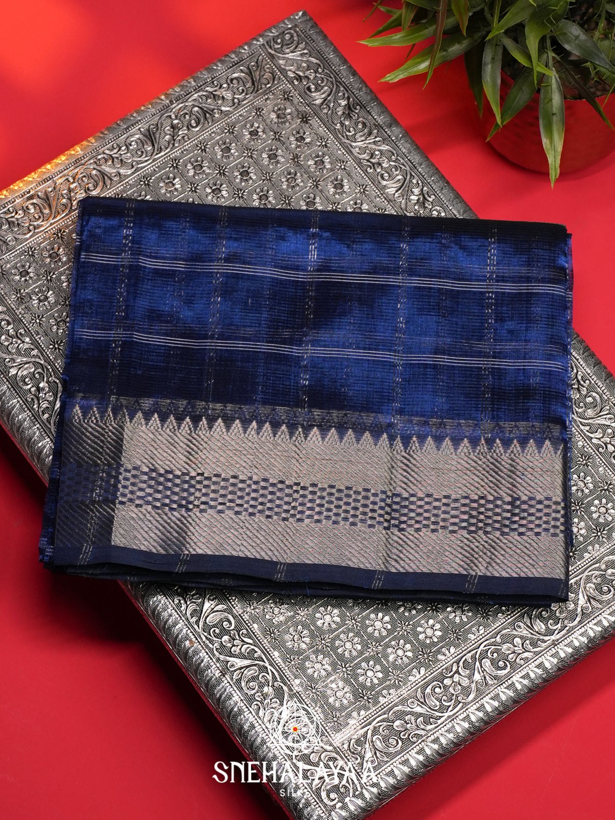 Peacock Blue Mangalagiri Silk Cotton Saree