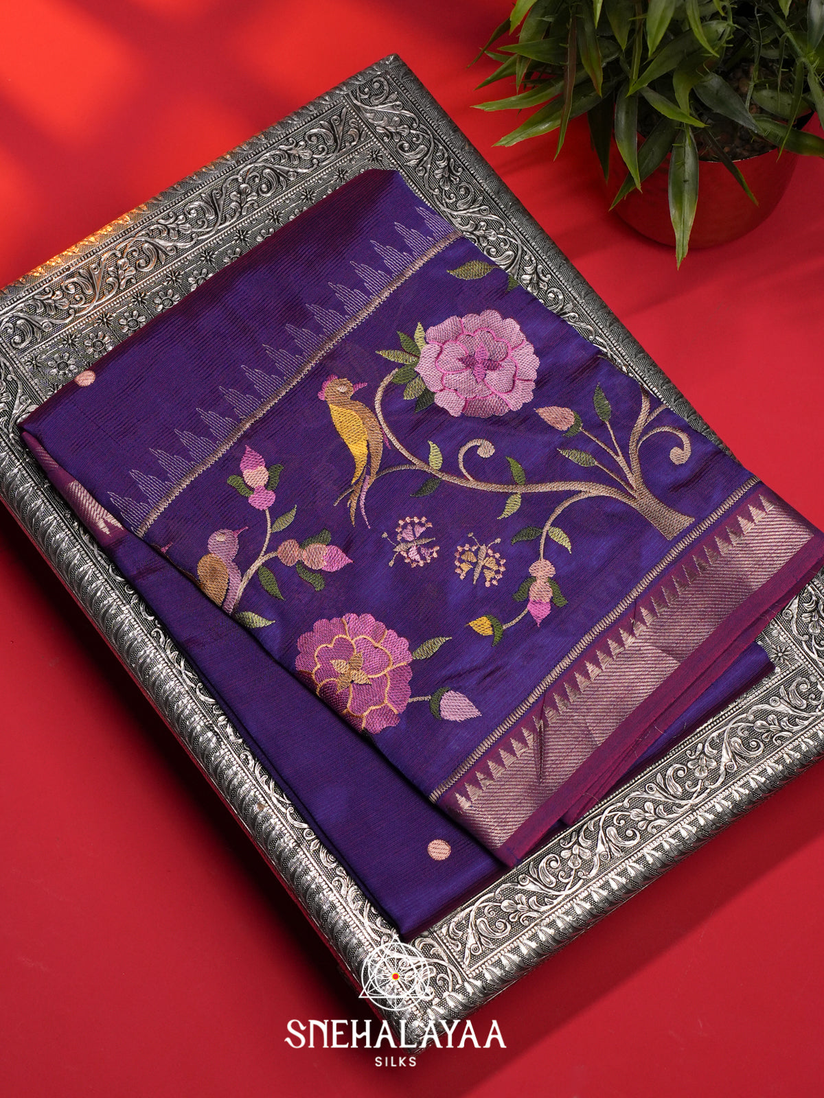 Purple Mangalagiri Silk Cotton Saree