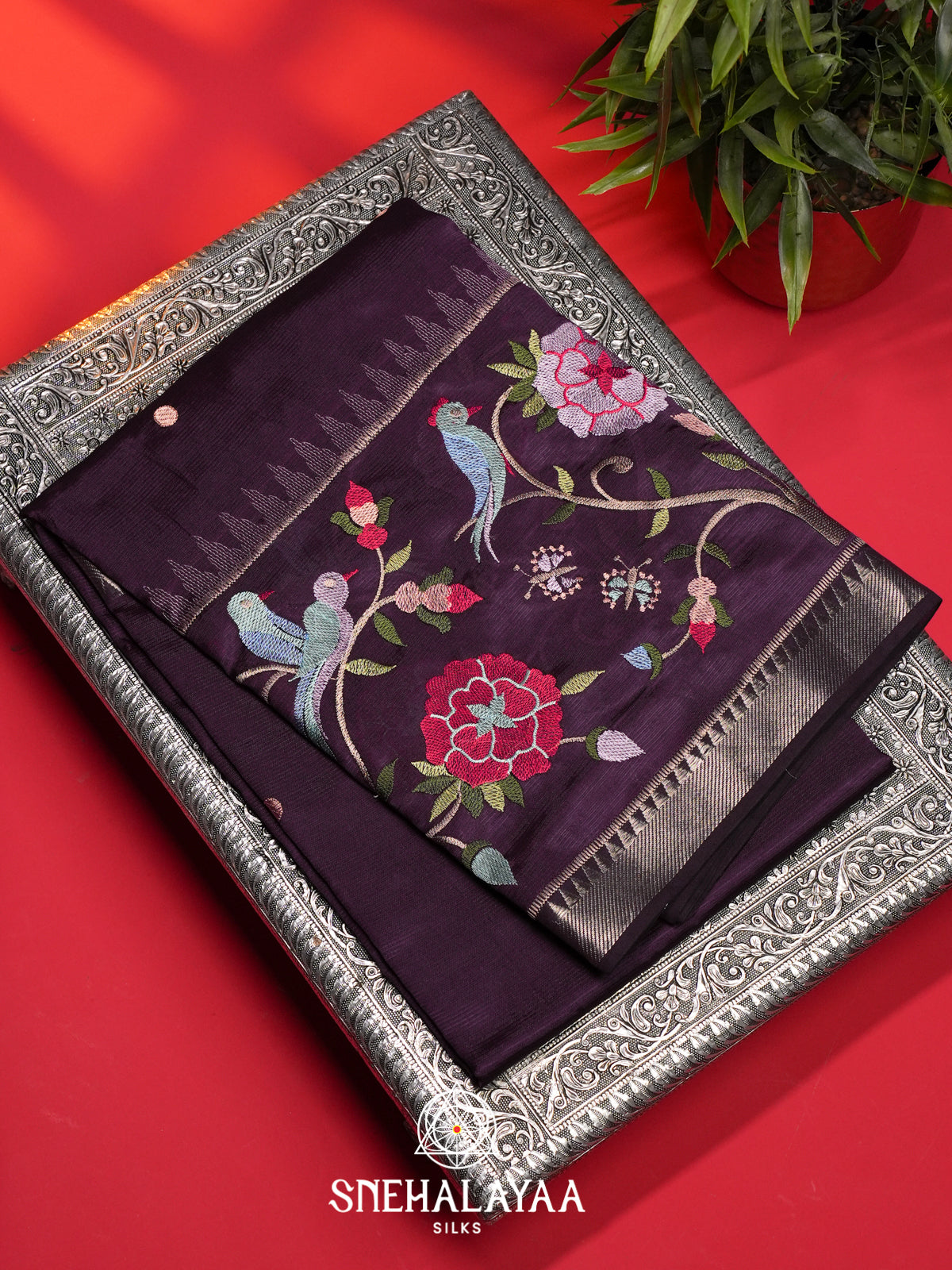 Grape Purple Mangalagiri Silk Cotton Saree