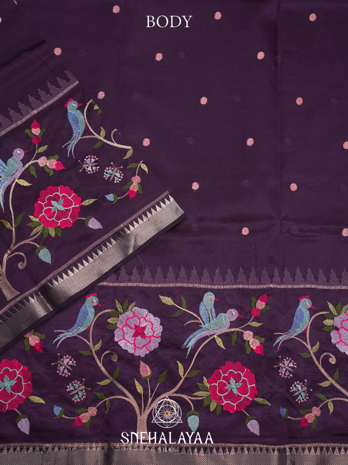 Grape Purple Mangalagiri Silk Cotton Saree