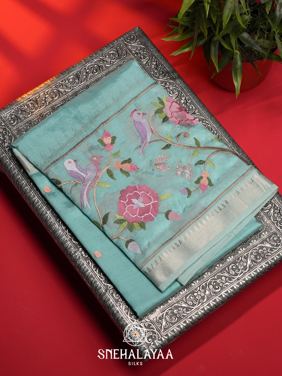 Sky Blue Mangalagiri Silk Cotton Saree