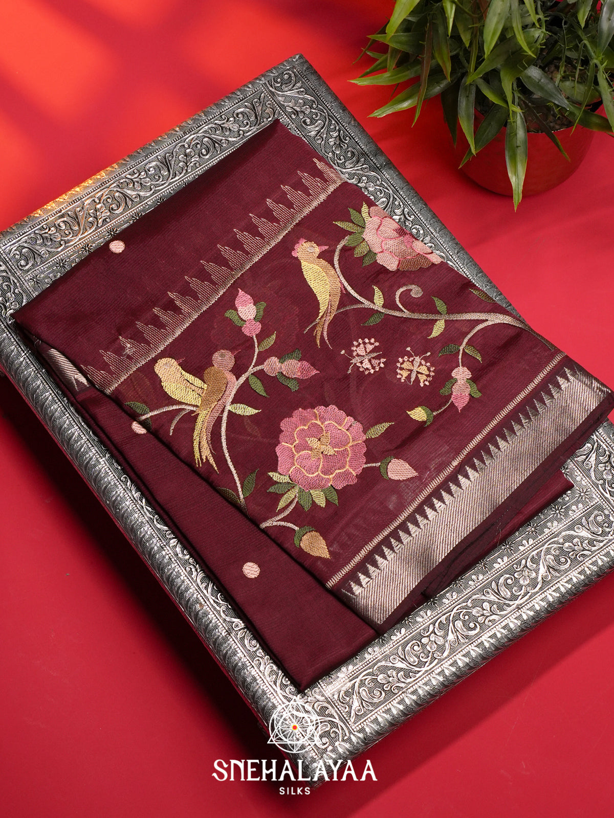 Maroon Mangalagiri Silk Cotton Saree