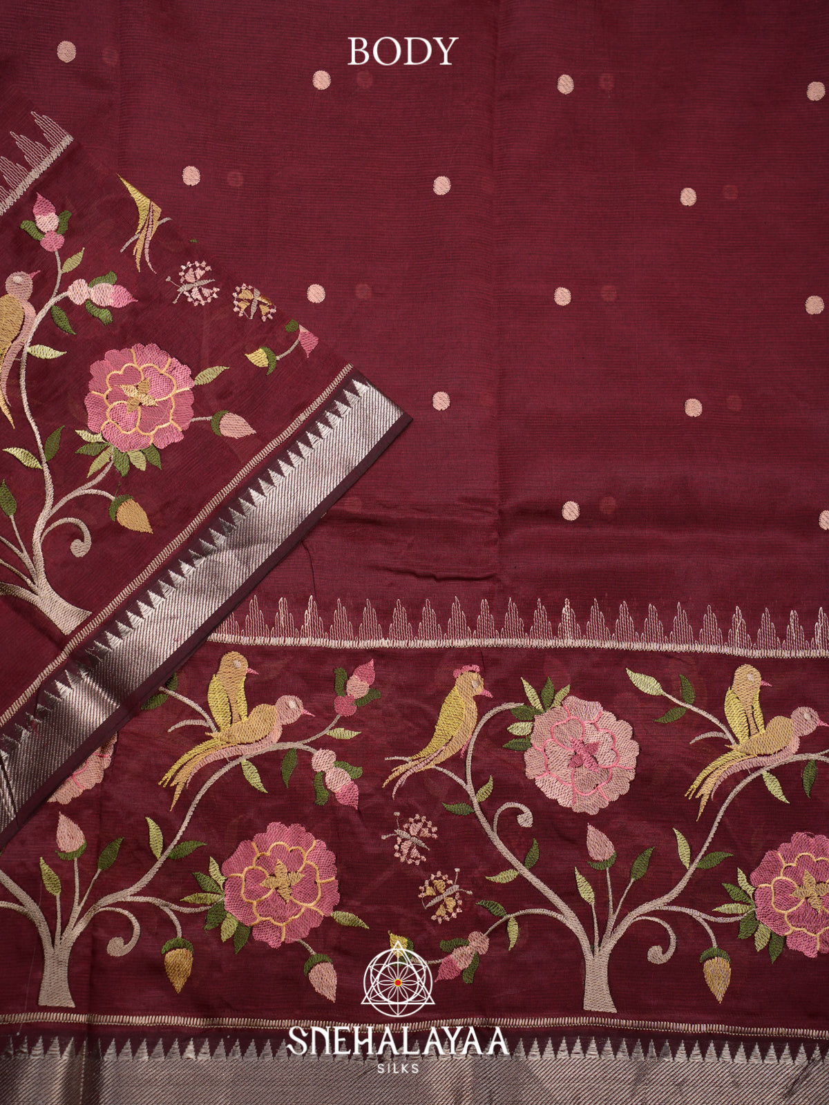 Maroon Mangalagiri Silk Cotton Saree
