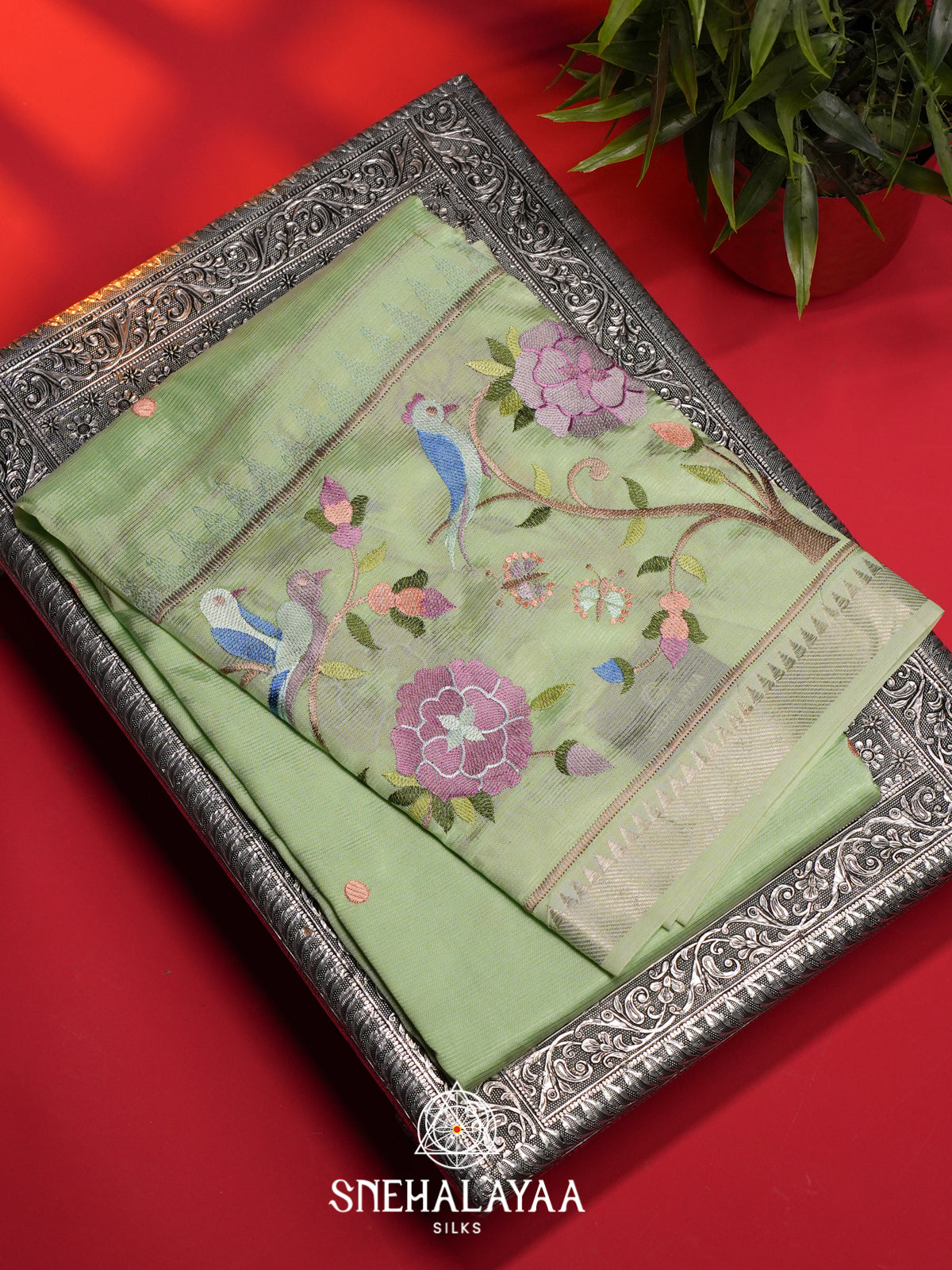 Mint Green Mangalagiri Silk Cotton Saree