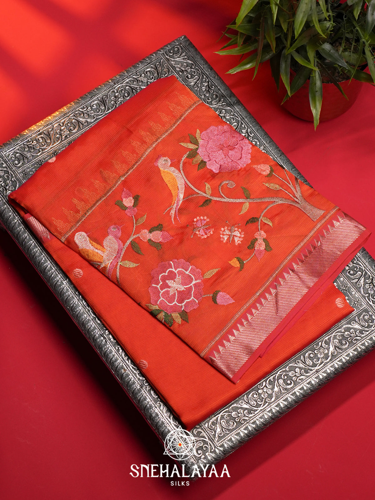 Orange Mangalagiri Silk Cotton Saree