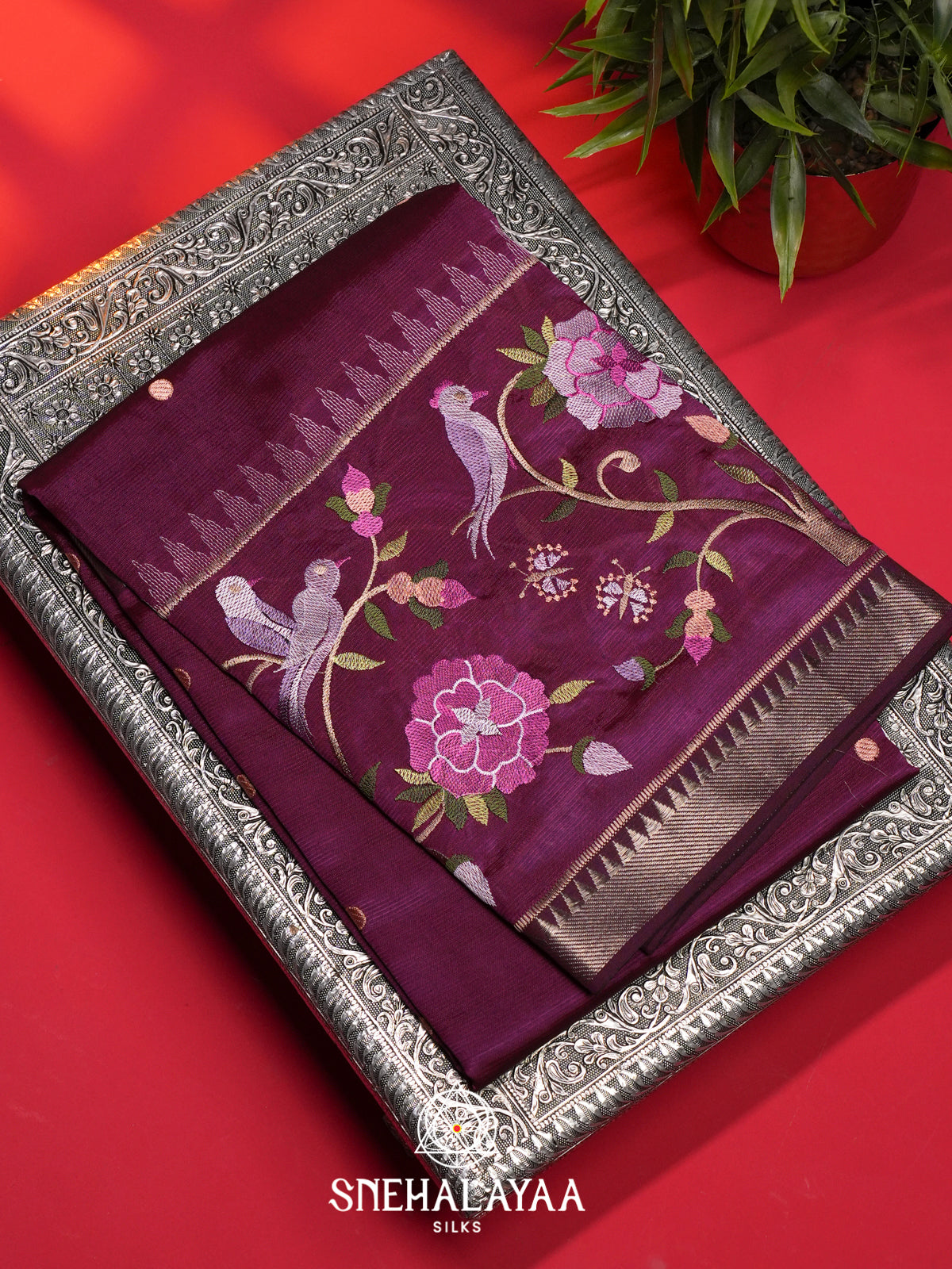 Purple Mangalagiri Silk Cotton Saree