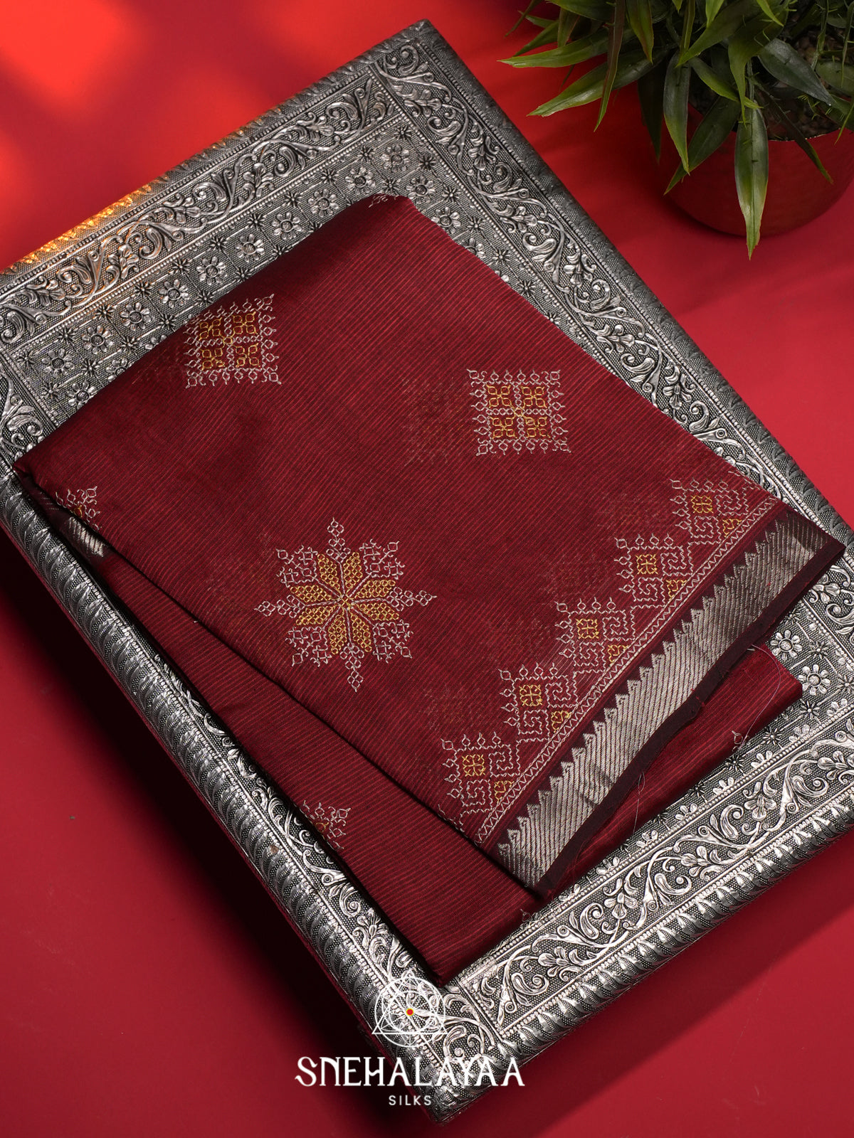Maroon Mangalagiri Silk Cotton Saree