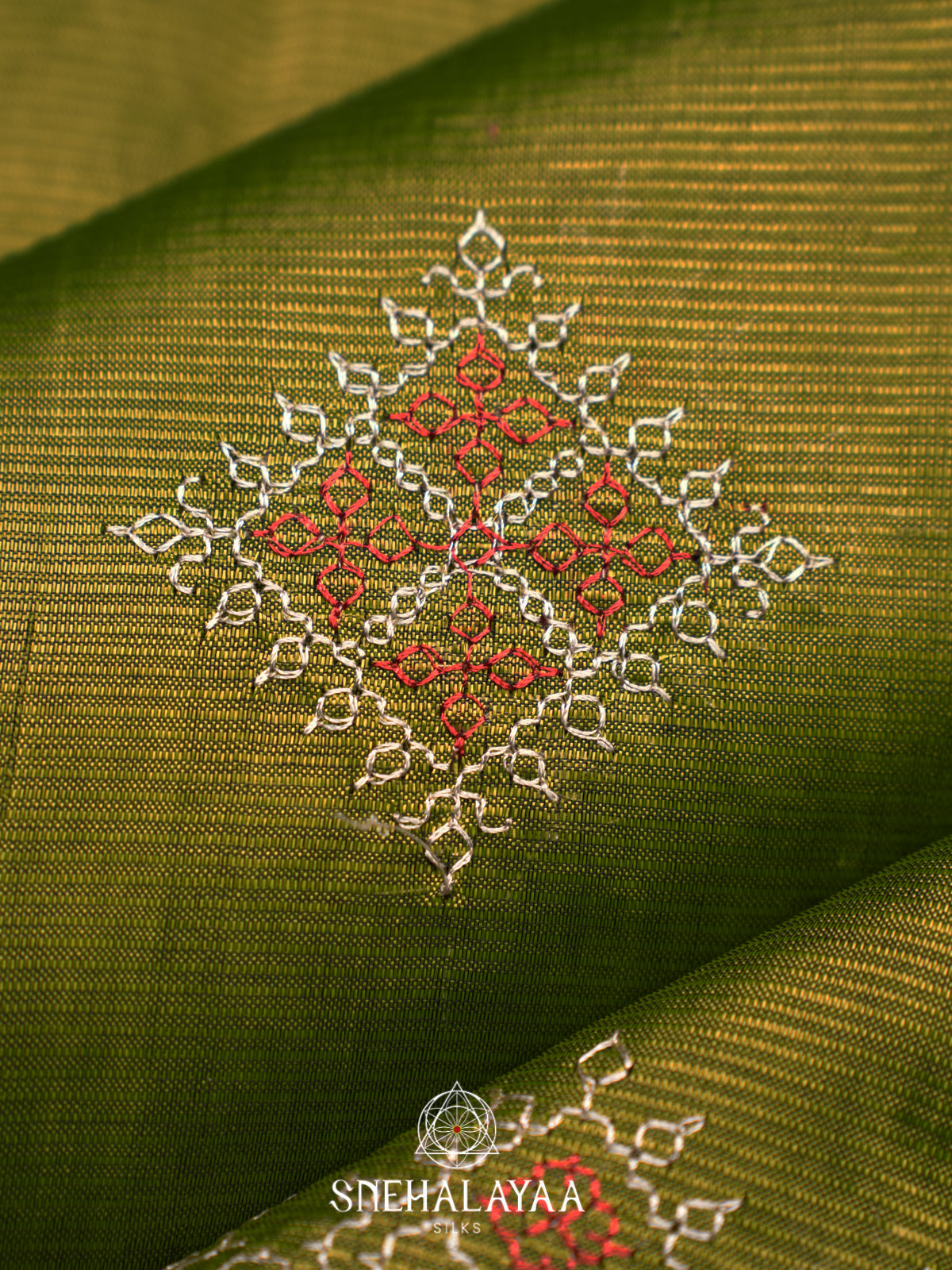 Olive Green Mangalagiri Silk Cotton Saree