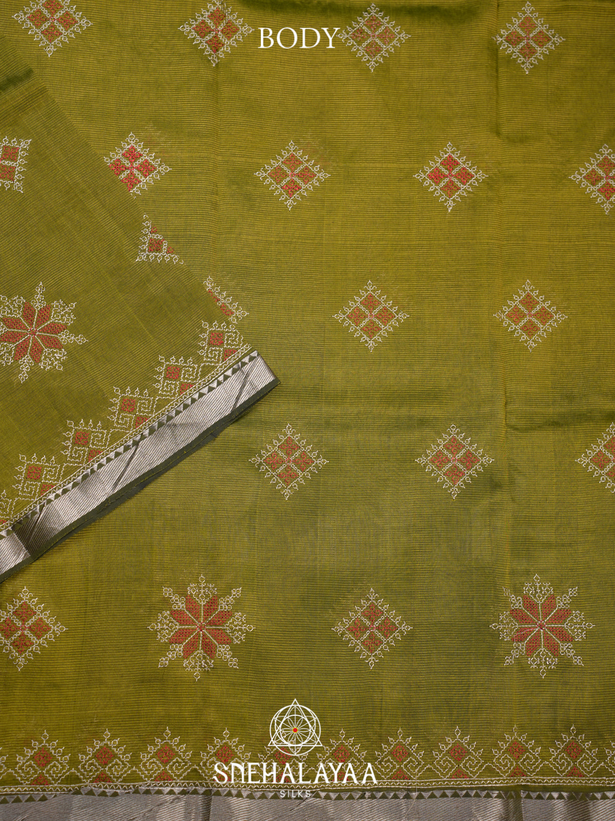 Olive Green Mangalagiri Silk Cotton Saree