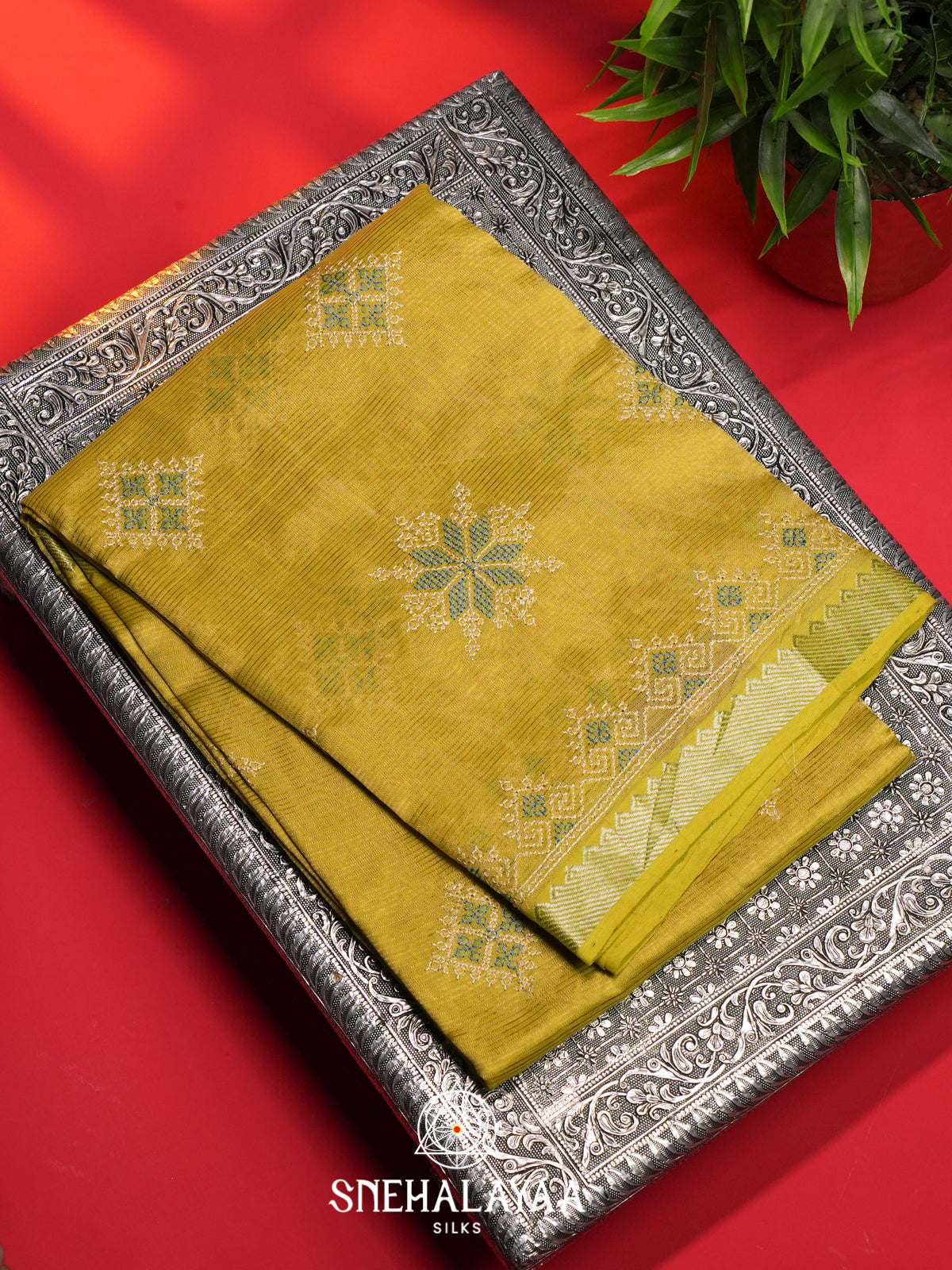 Lime Yellow Mangalagiri Silk Cotton Saree