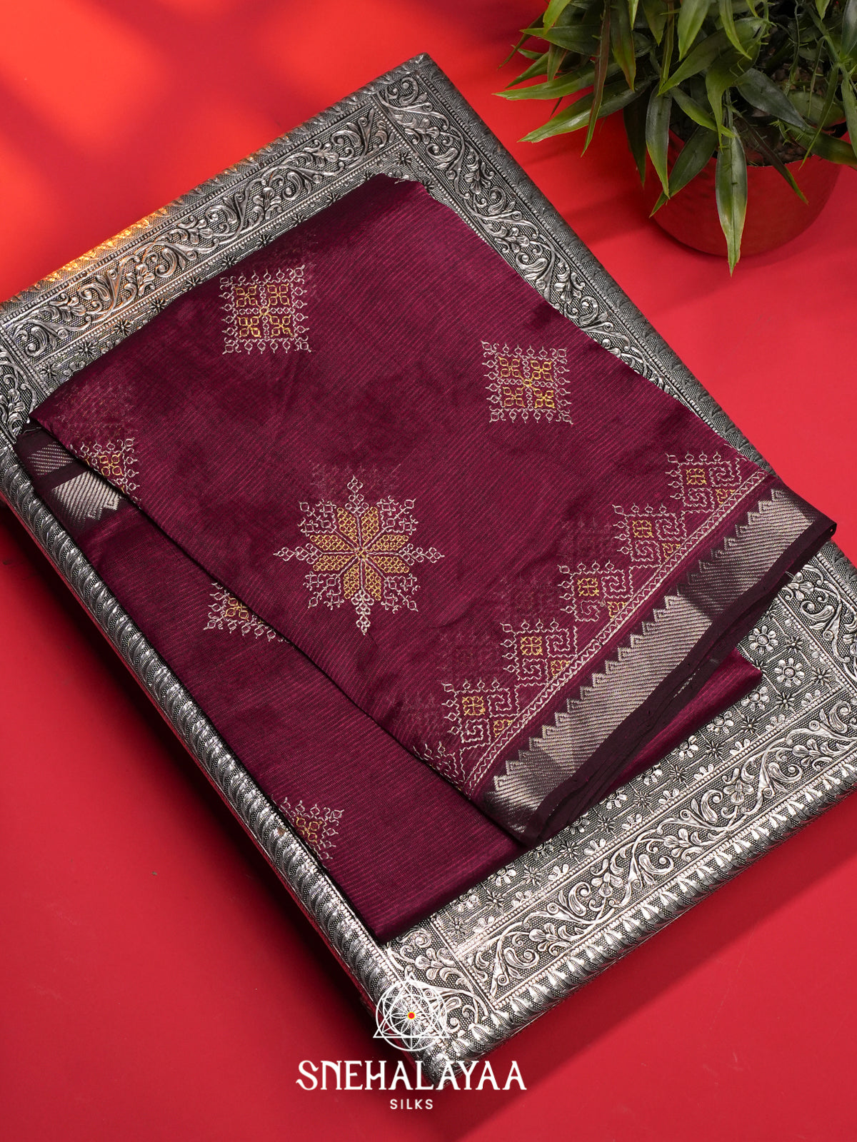 Burgundy Mangalagiri Silk Cotton Saree