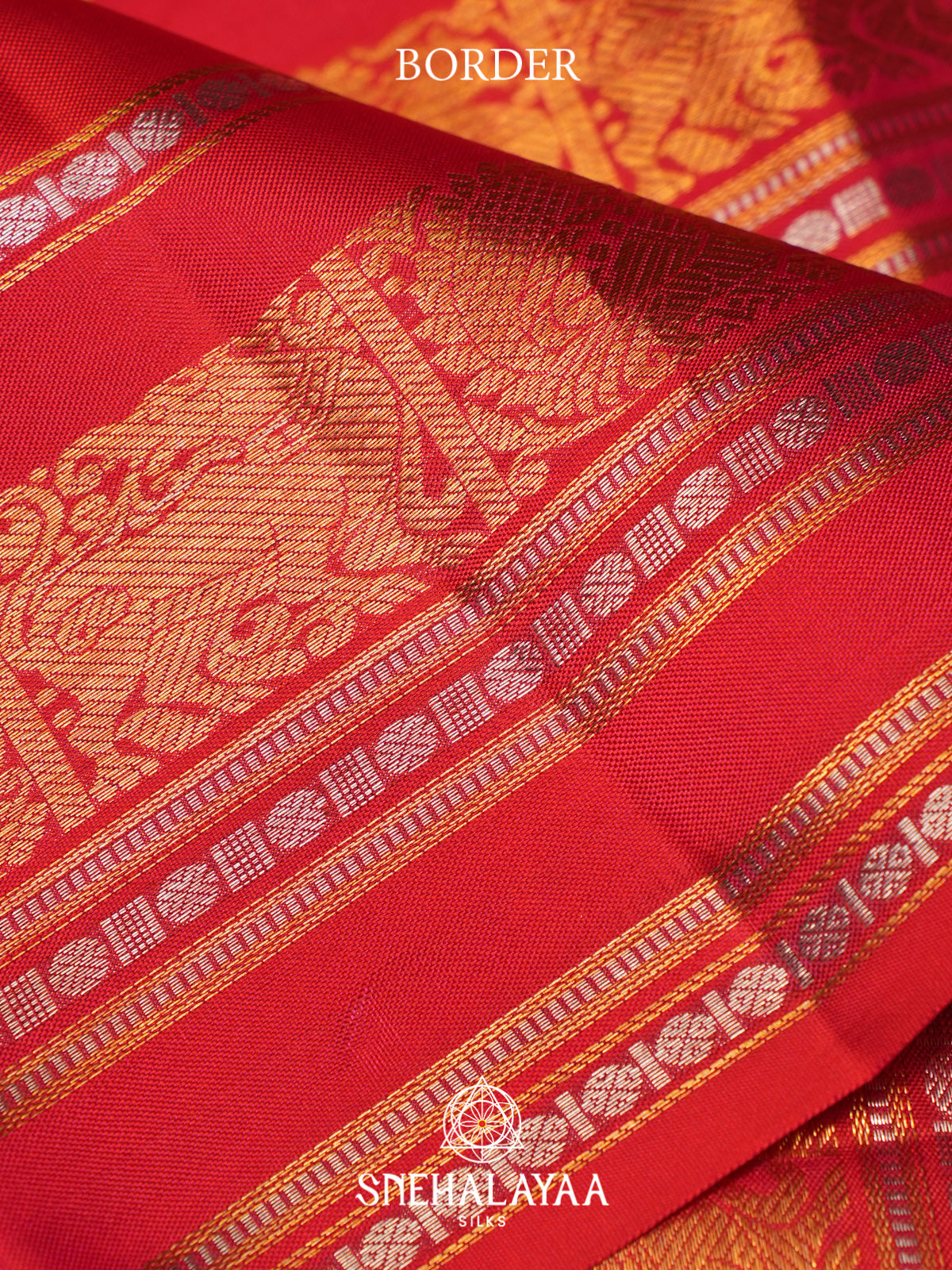 Coral Red Kanjivaram Silk Saree