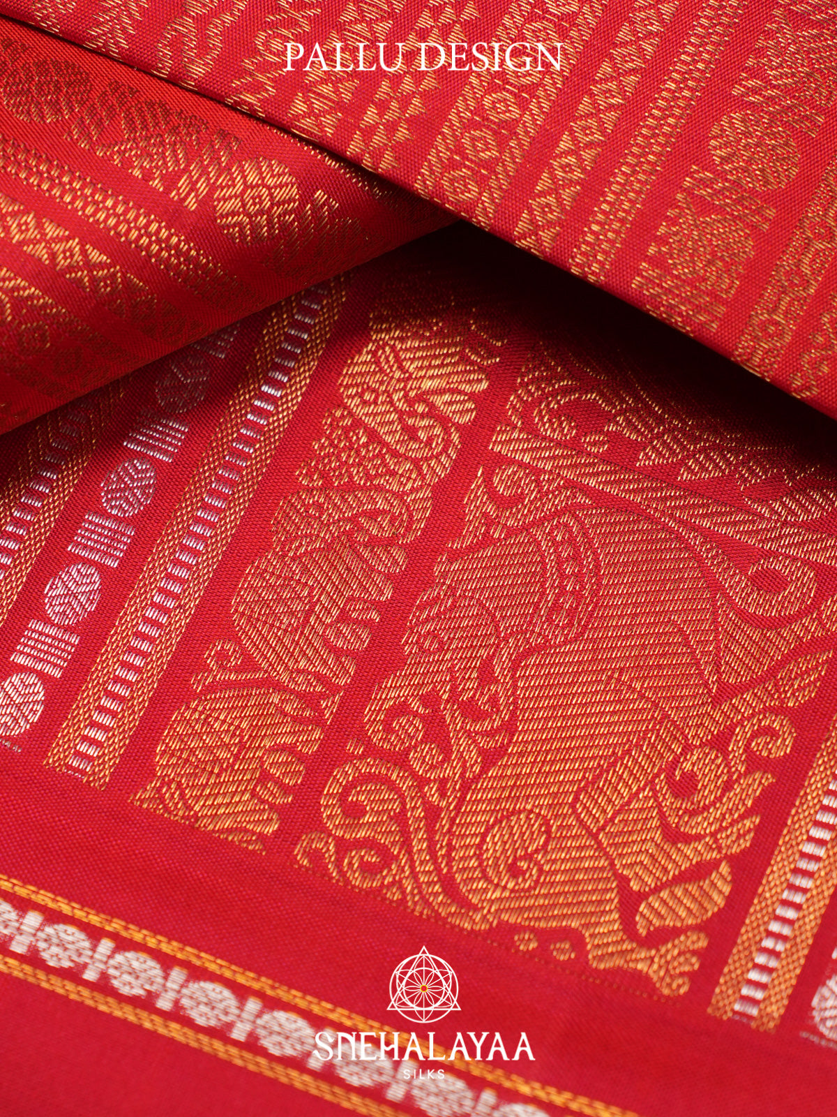 Coral Red Kanjivaram Silk Saree