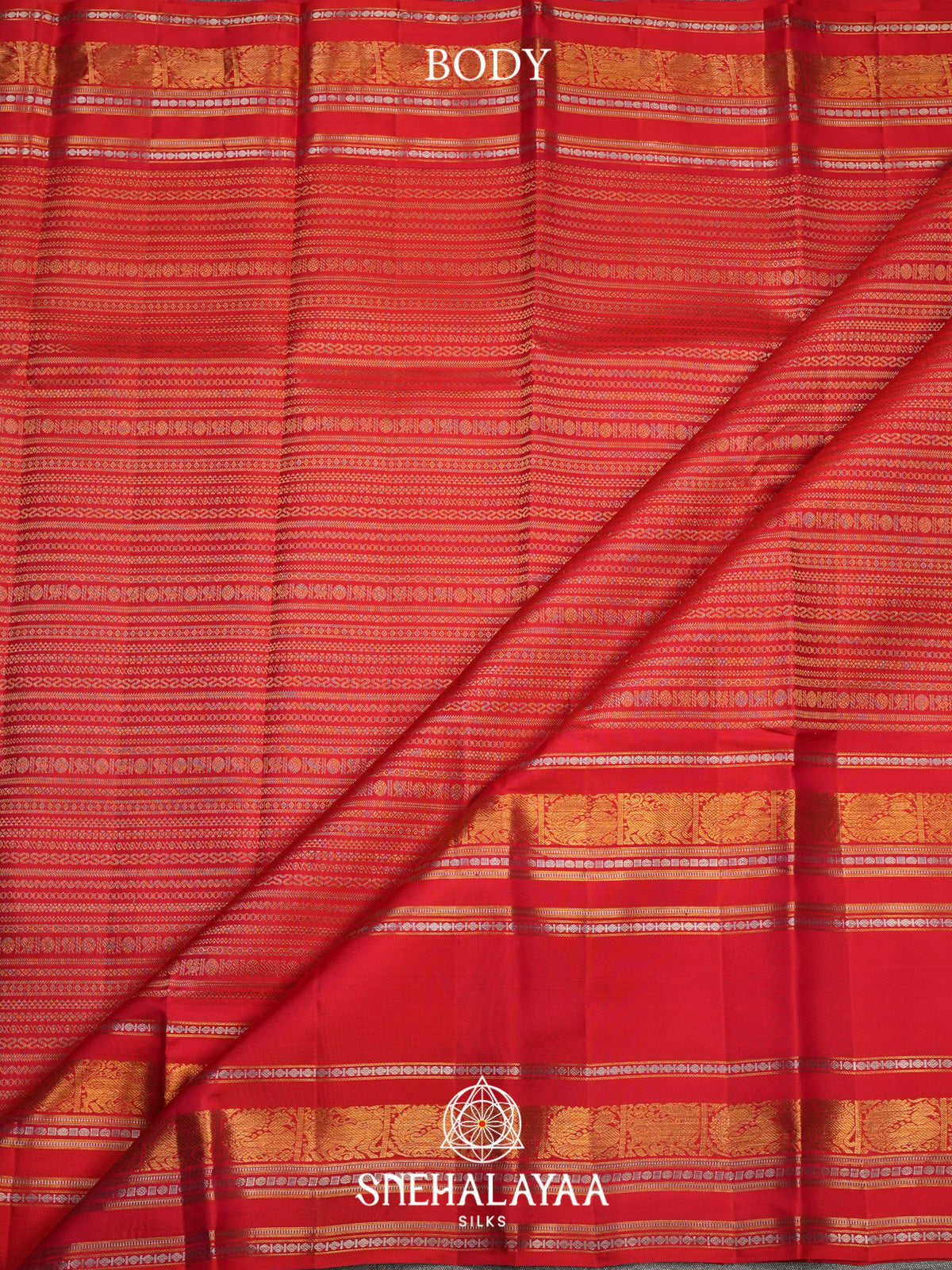 Coral Red Kanjivaram Silk Saree