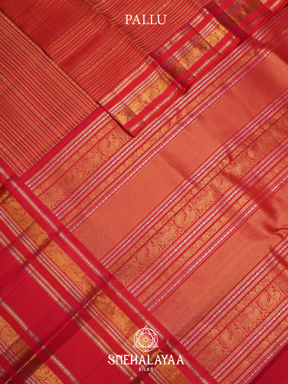 Coral Red Kanjivaram Silk Saree
