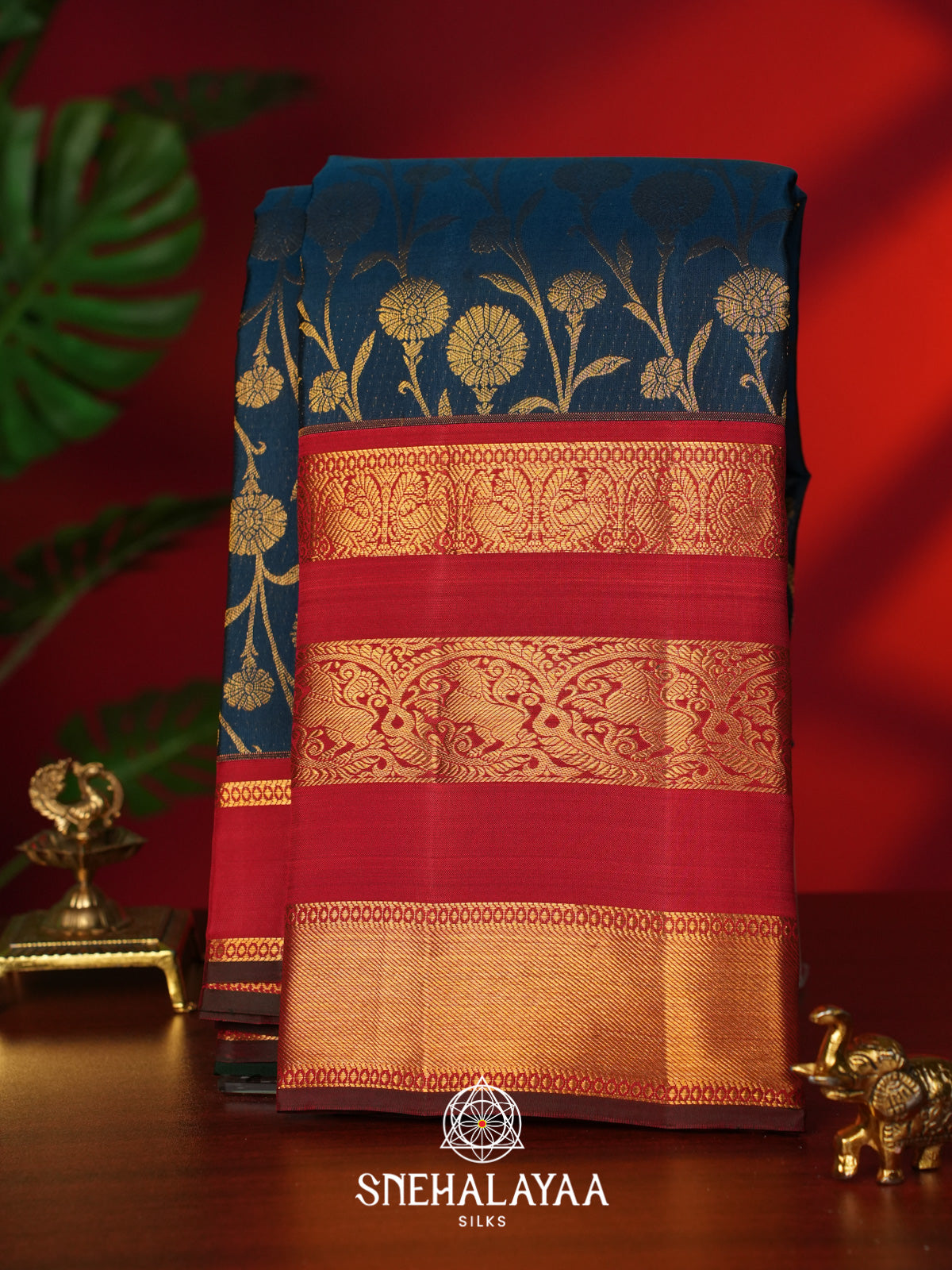 Peacock Blue Kanjivaram Silk Saree