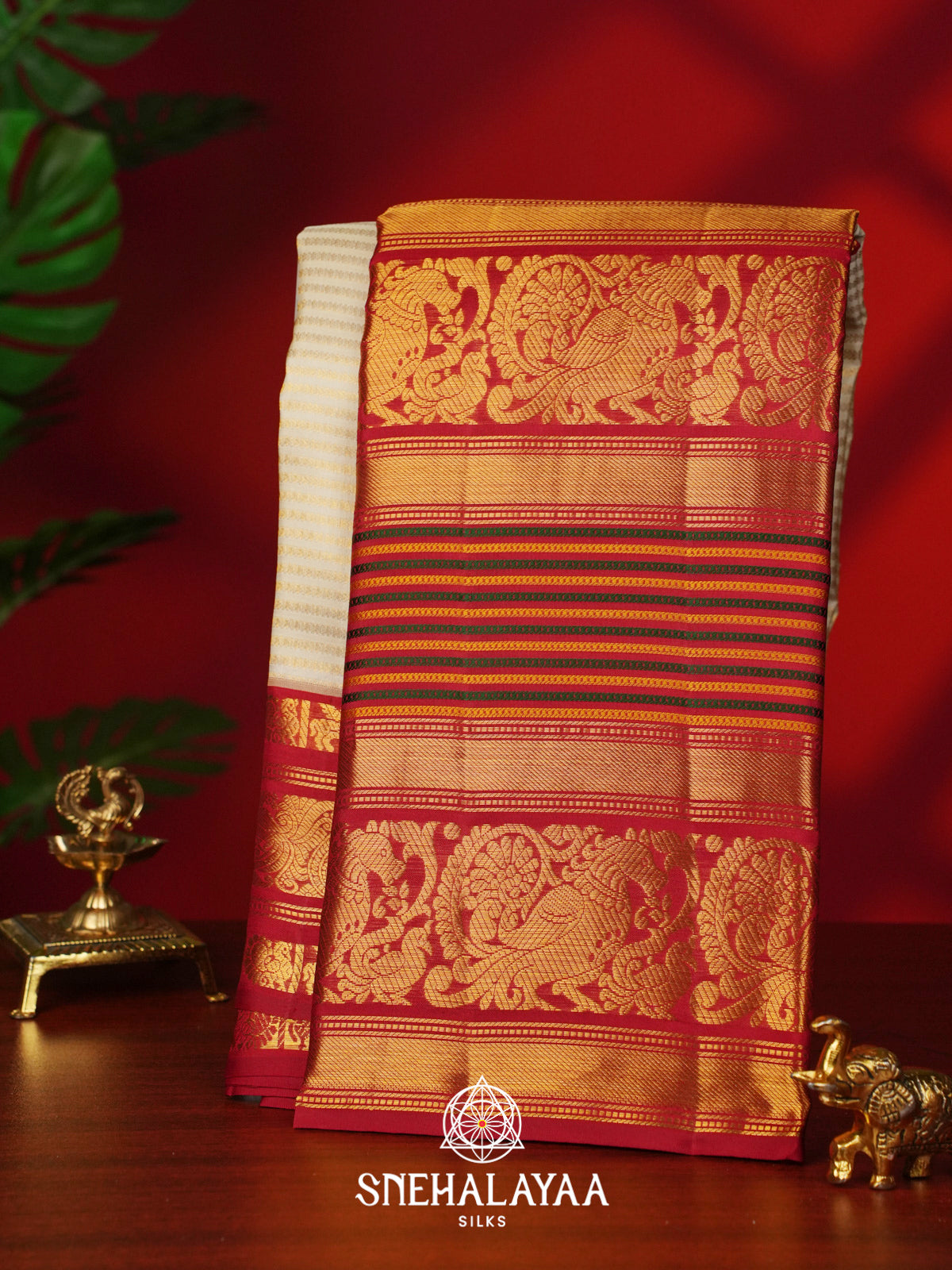 Cream Kanjivaram Silk Saree