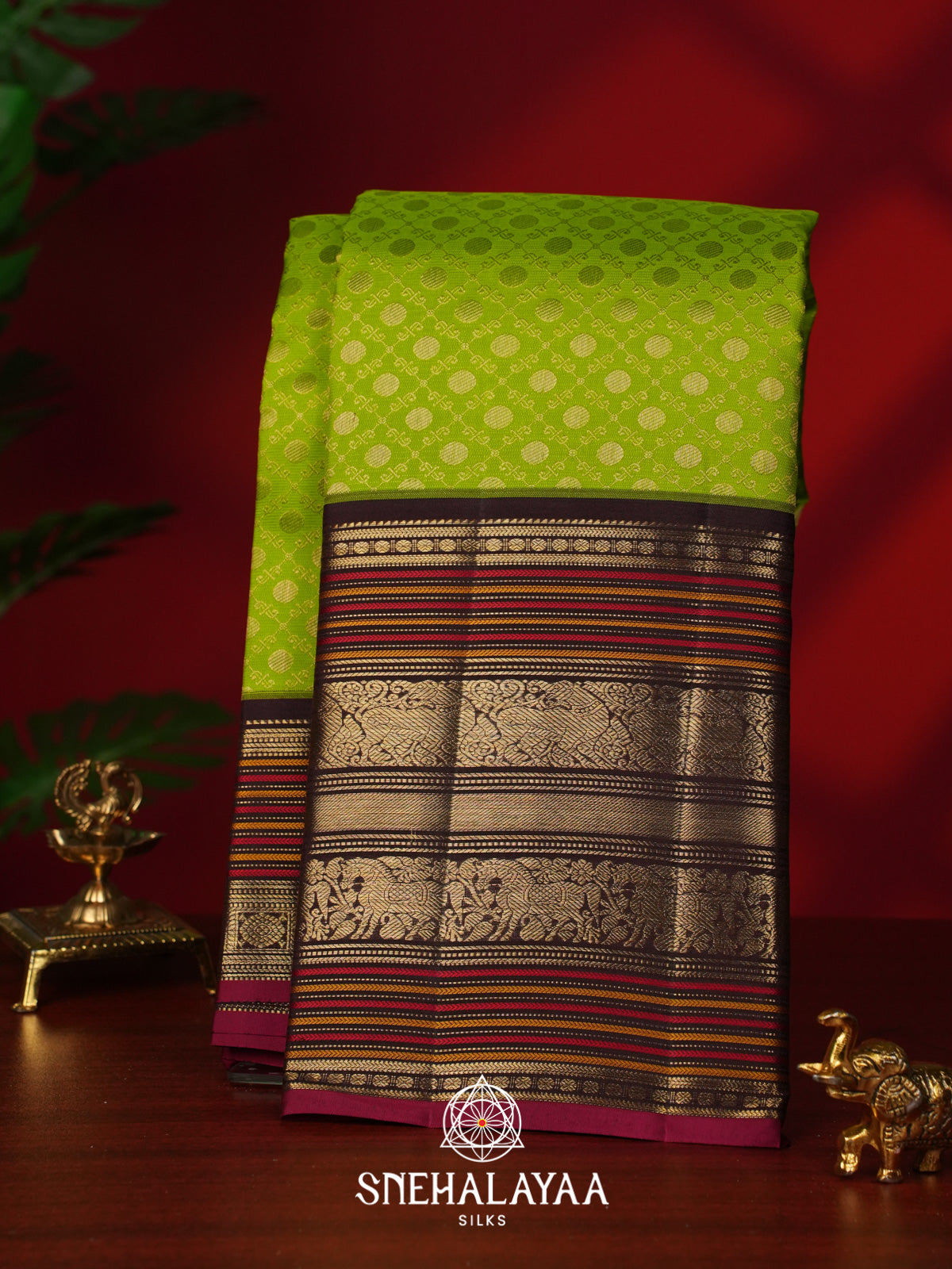 Lime Green Kanjivaram Silk Saree