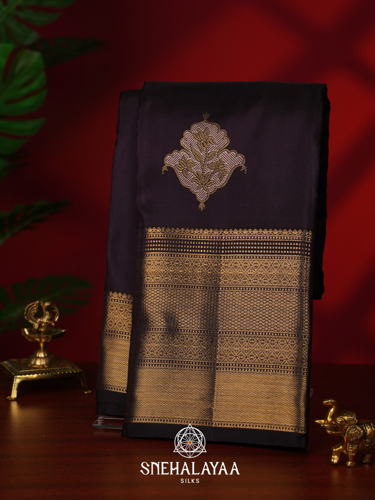 Aubergine Purple Kanjivaram Silk Saree