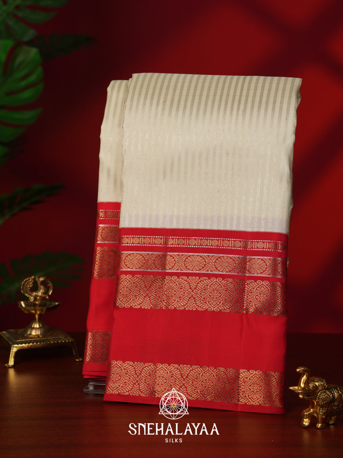 Cream Kanjivaram Silk Saree