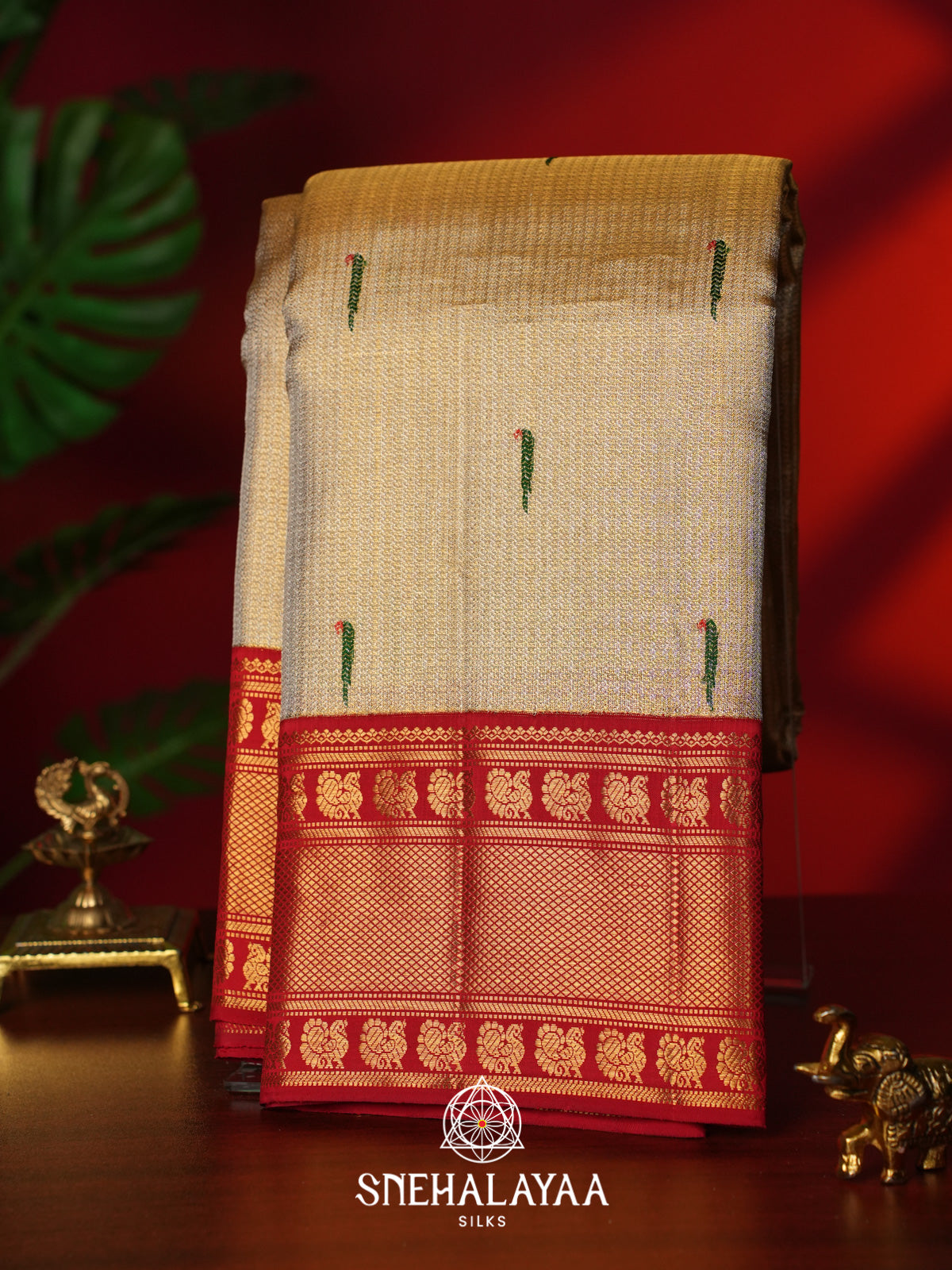Beige Gold Kanjivaram Silk Saree