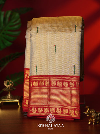 Beige Gold Kanjivaram Silk Saree