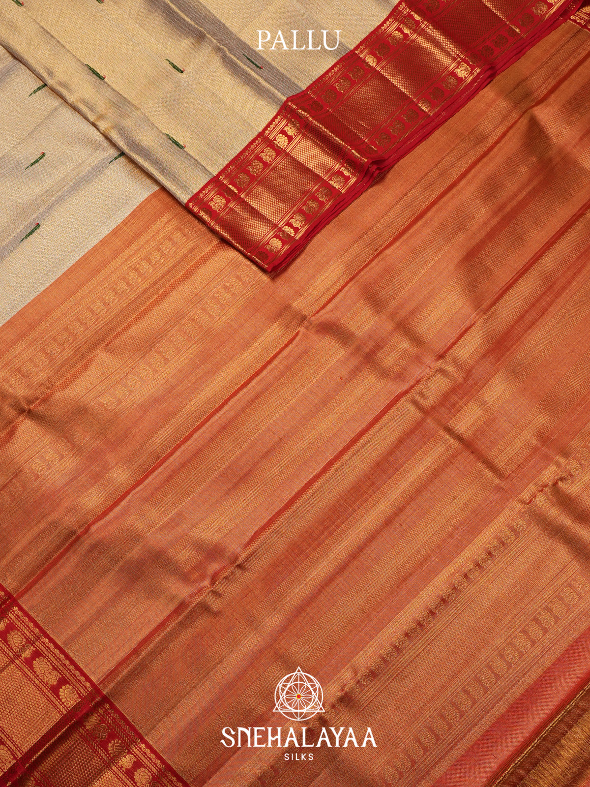 Beige Gold Kanjivaram Silk Saree