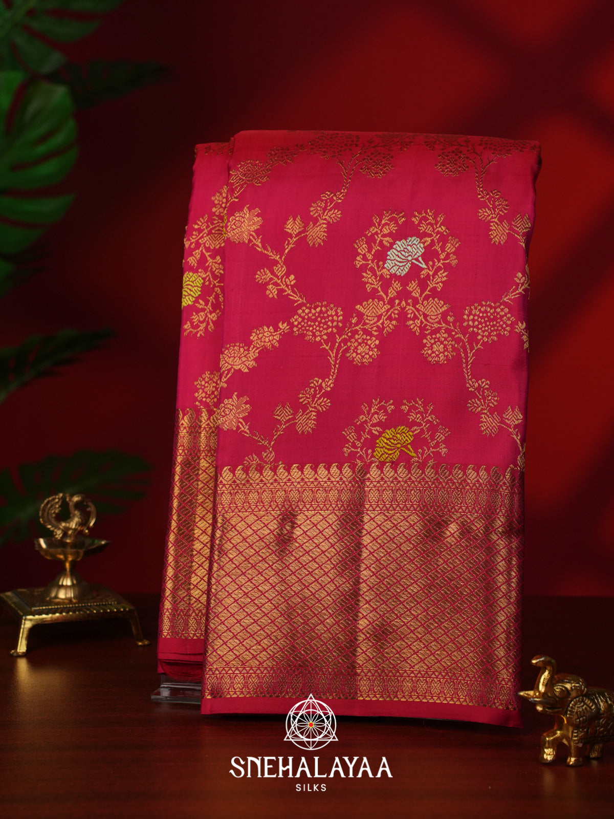 Ruby Pink Kanjivaram Silk Saree