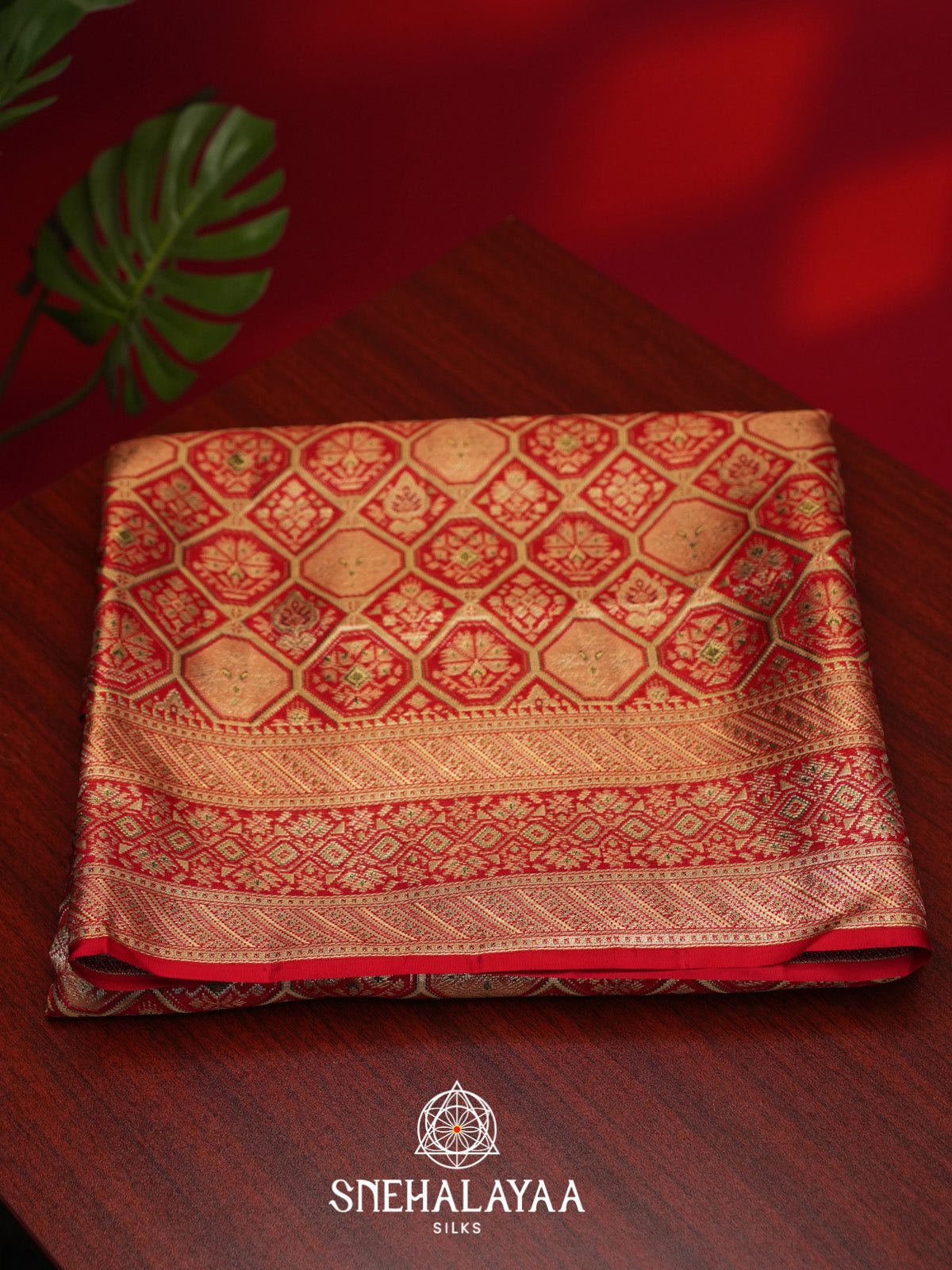 Red Brocade Kanjivaram Silk Saree with Gold Zari Weaving