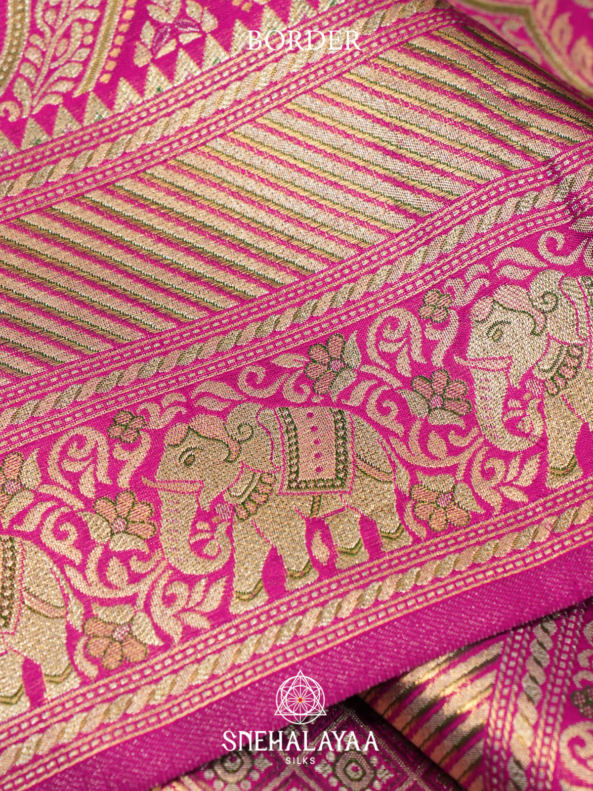 Pink Kanjivaram Silk Saree with Peacock & Elephant Zari Weaving