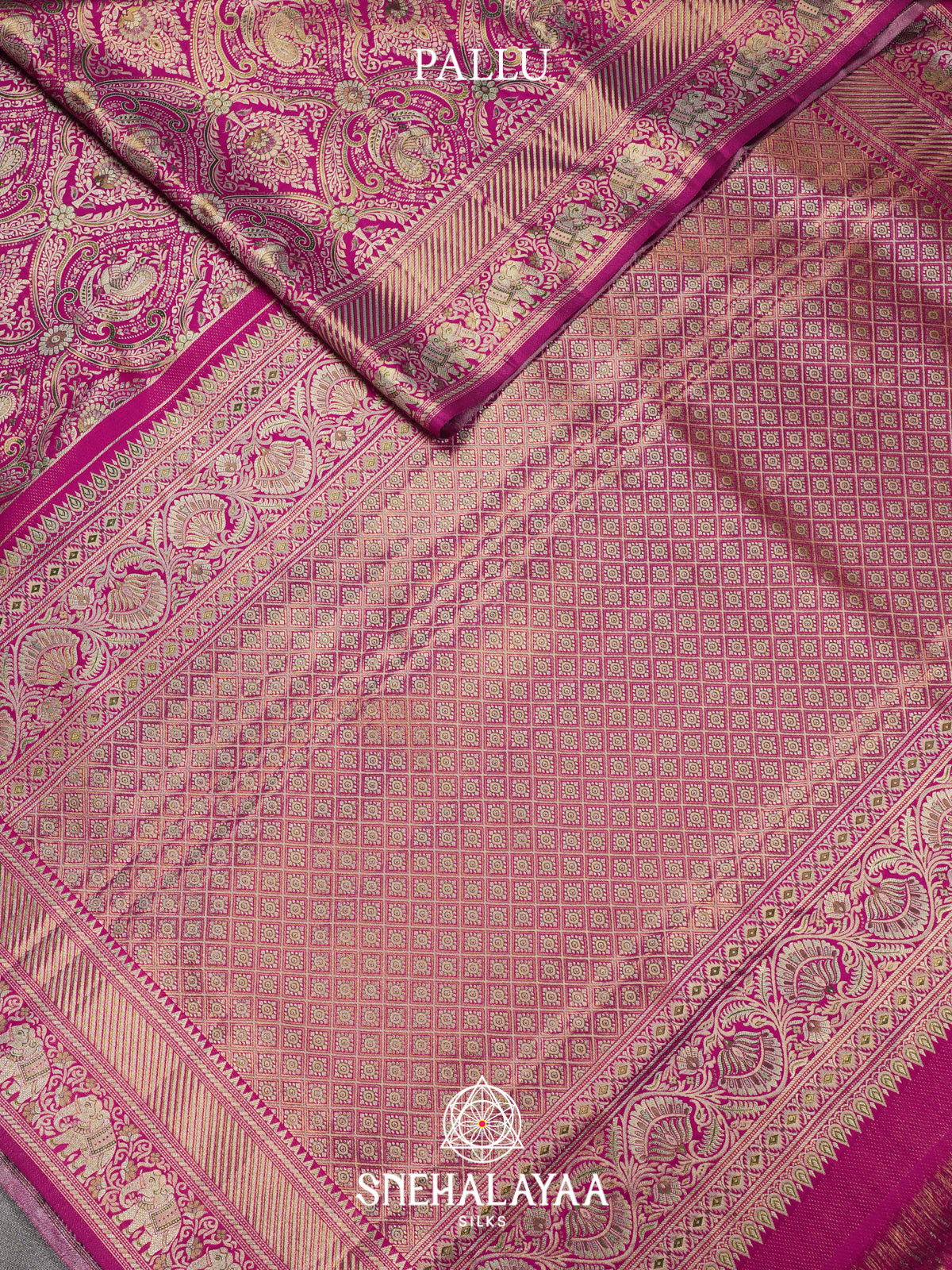 Pink Kanjivaram Silk Saree with Peacock & Elephant Zari Weaving