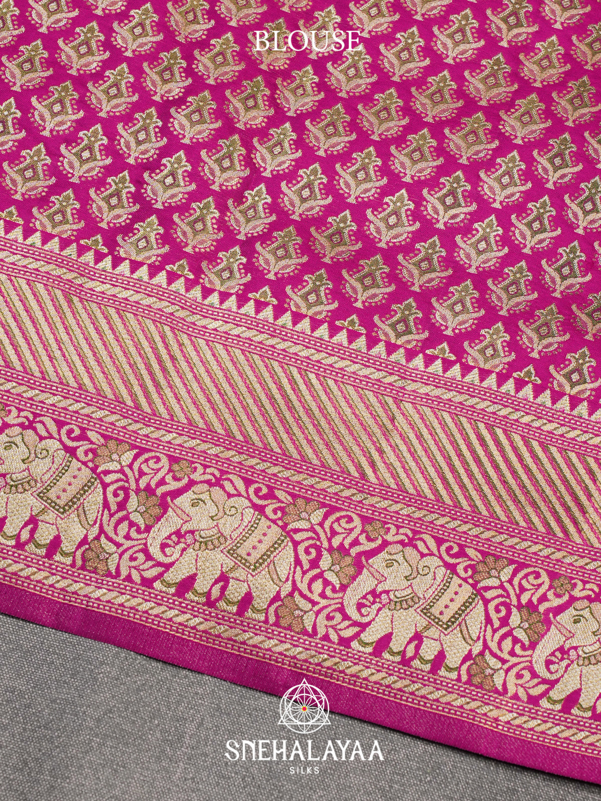 Pink Kanjivaram Silk Saree with Peacock & Elephant Zari Weaving
