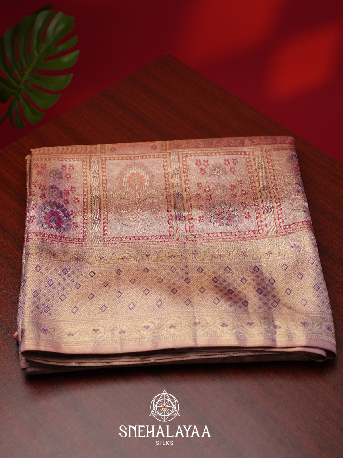 Pastel Pink Tissue Kanjivaram Silk Saree with Zari Weaving