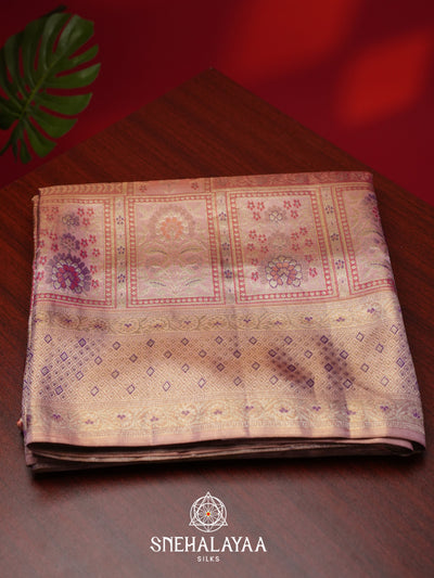 Pastel Pink Tissue Kanjivaram Silk Saree with Zari Weaving
