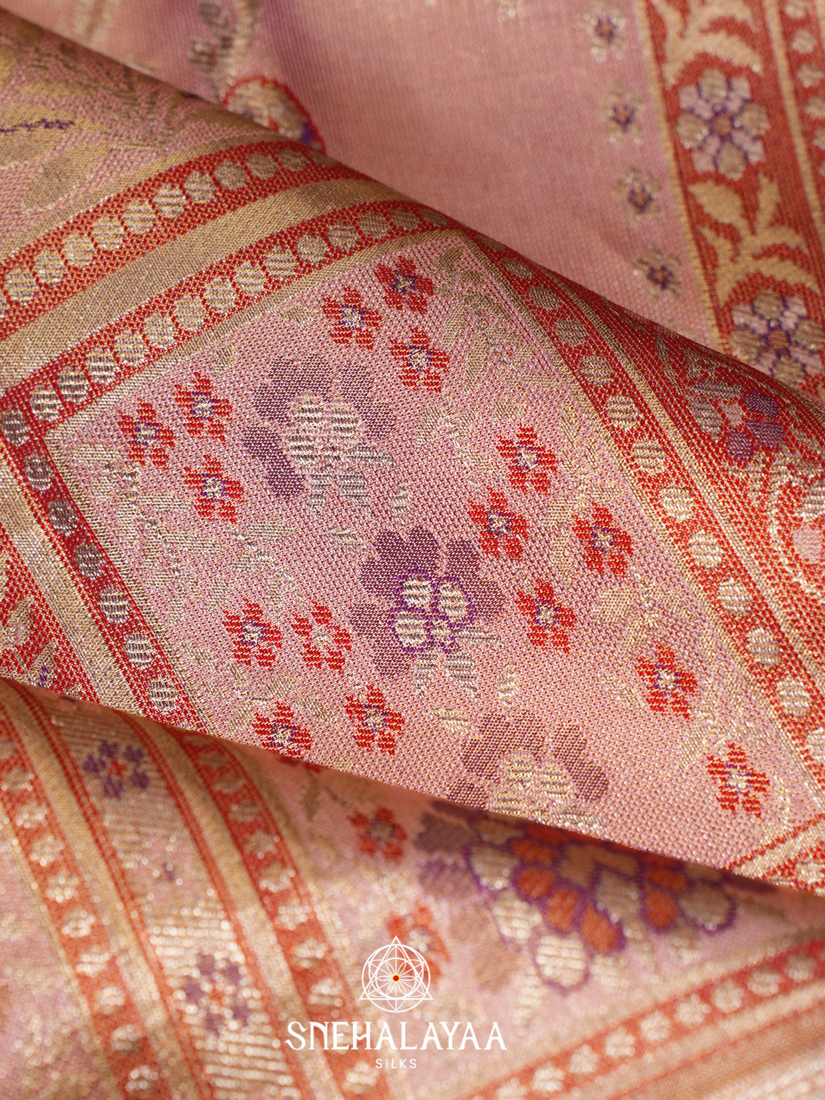 Pastel Pink Tissue Kanjivaram Silk Saree with Zari Weaving