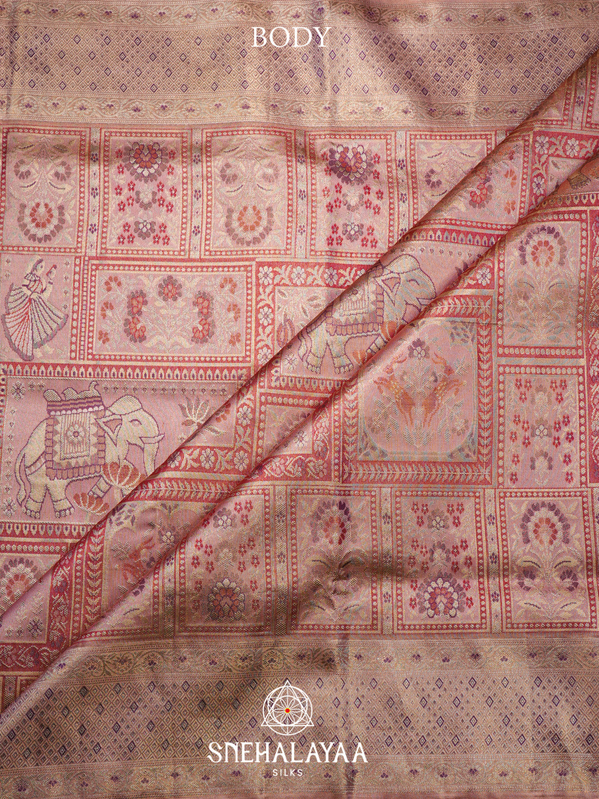 Pastel Pink Tissue Kanjivaram Silk Saree with Zari Weaving