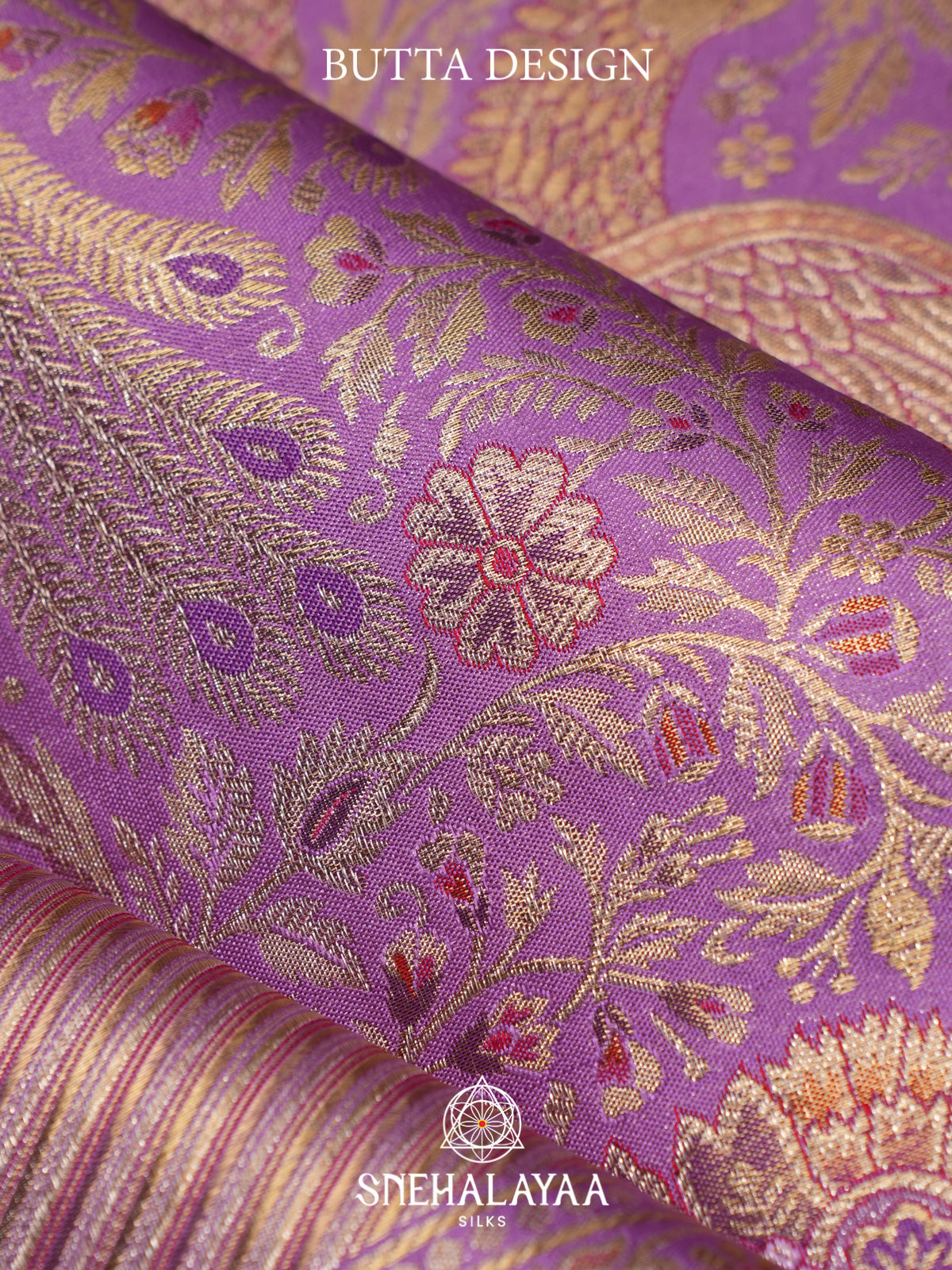 Lavender Peacock & Floral Zari Kanjivaram Silk Saree