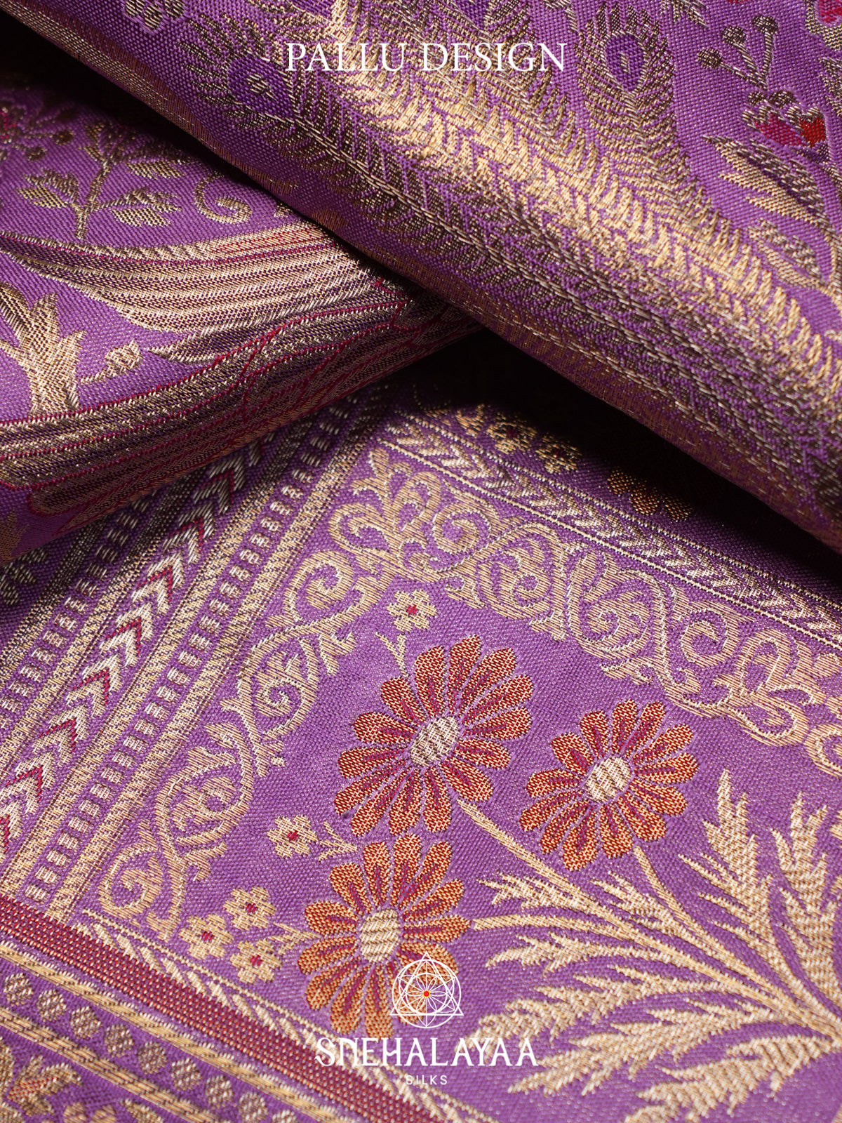 Lavender Peacock & Floral Zari Kanjivaram Silk Saree