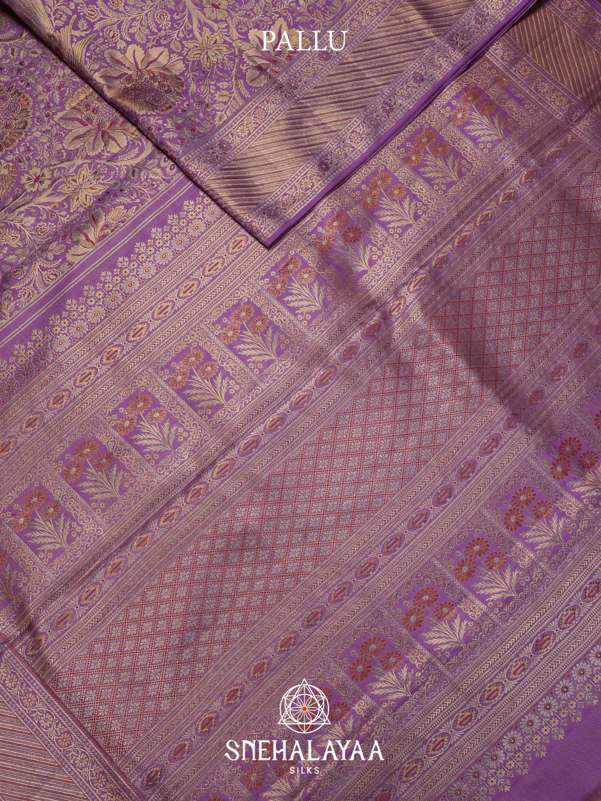 Lavender Peacock & Floral Zari Kanjivaram Silk Saree