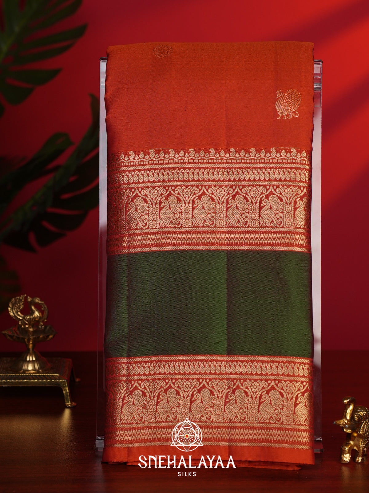 Rust Orange Kanjivaram Silk Saree