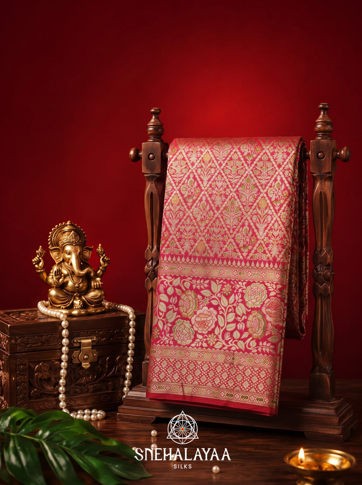 Red Kanjivaram Silk Saree with Floral Zari Weaving
