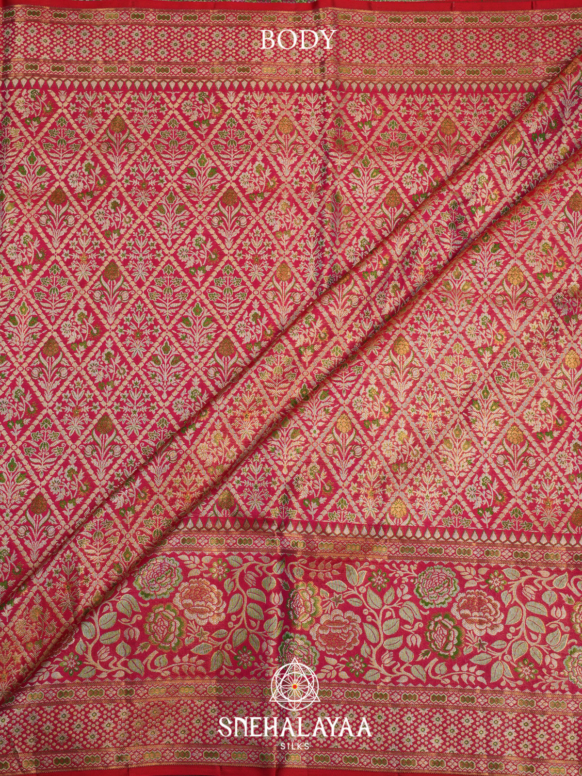 Red Kanjivaram Silk Saree with Floral Zari Weaving