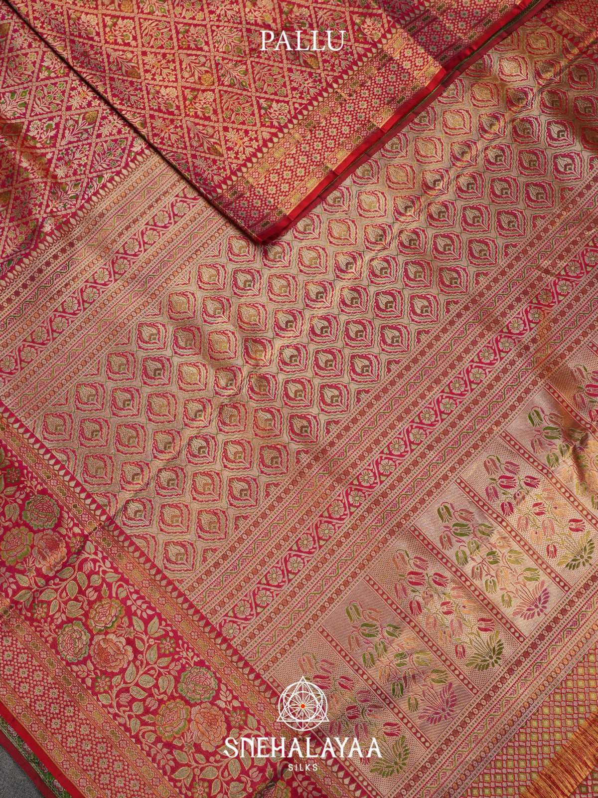 Red Kanjivaram Silk Saree with Floral Zari Weaving