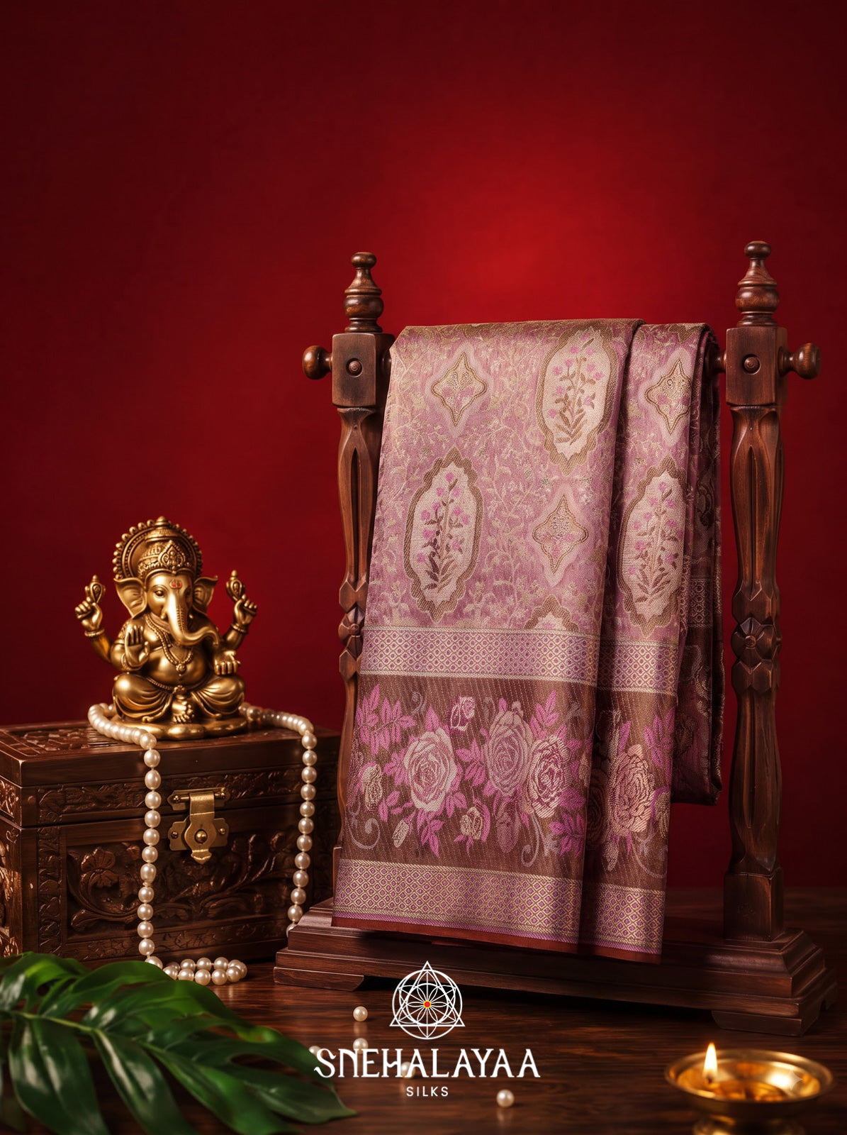 Mauve Pink Kanjivaram Silk Saree with Floral Zari Border